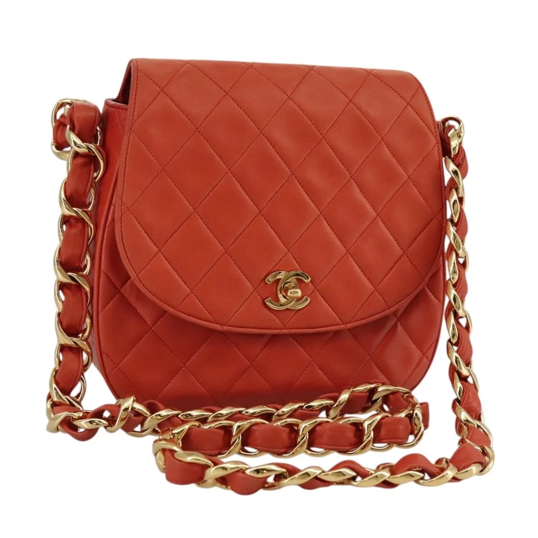 CHANEL MATELASSE CHAIN SHOULDER BAG: CHANEL Matelasse Chain Shoulder Bag Brand: CHANEL Type/Style: Shoulder Bag Material: Leather/Lamb Skin Color: Orange/Gold Size: W9.1 x H7.5 x D3.5inch Accessories: None Accessories Notice:
