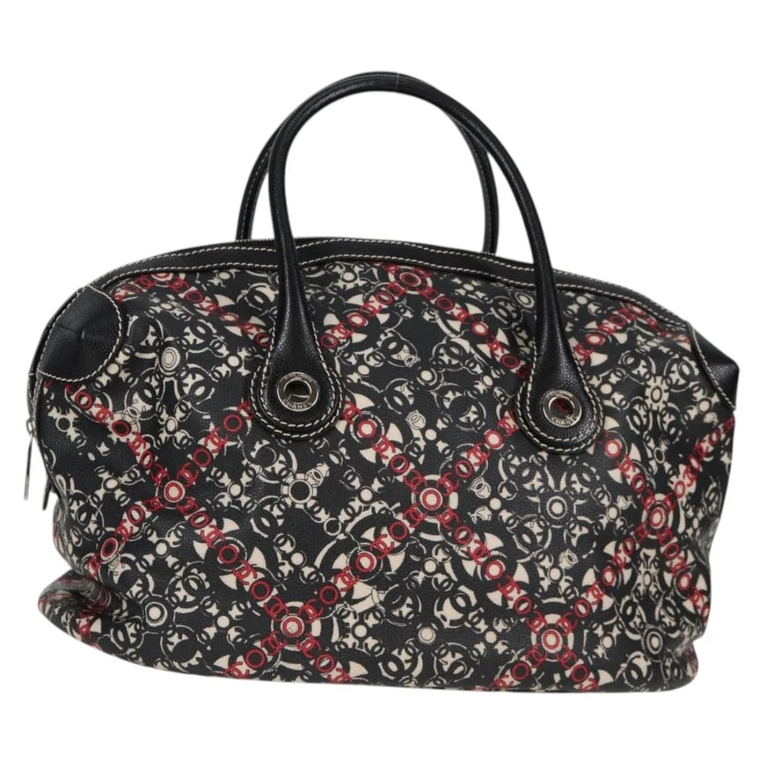 CHANEL COCO TRAVEL BOSTON BAG: CHANEL Coco Travel Boston Bag Brand: CHANEL Type/Style: Boston Bag Material: PVC Leather Color: Black/Silver Size: W14.6 x H9.4 x D8.3inch Accessories: None Accessories Notice: When purcha