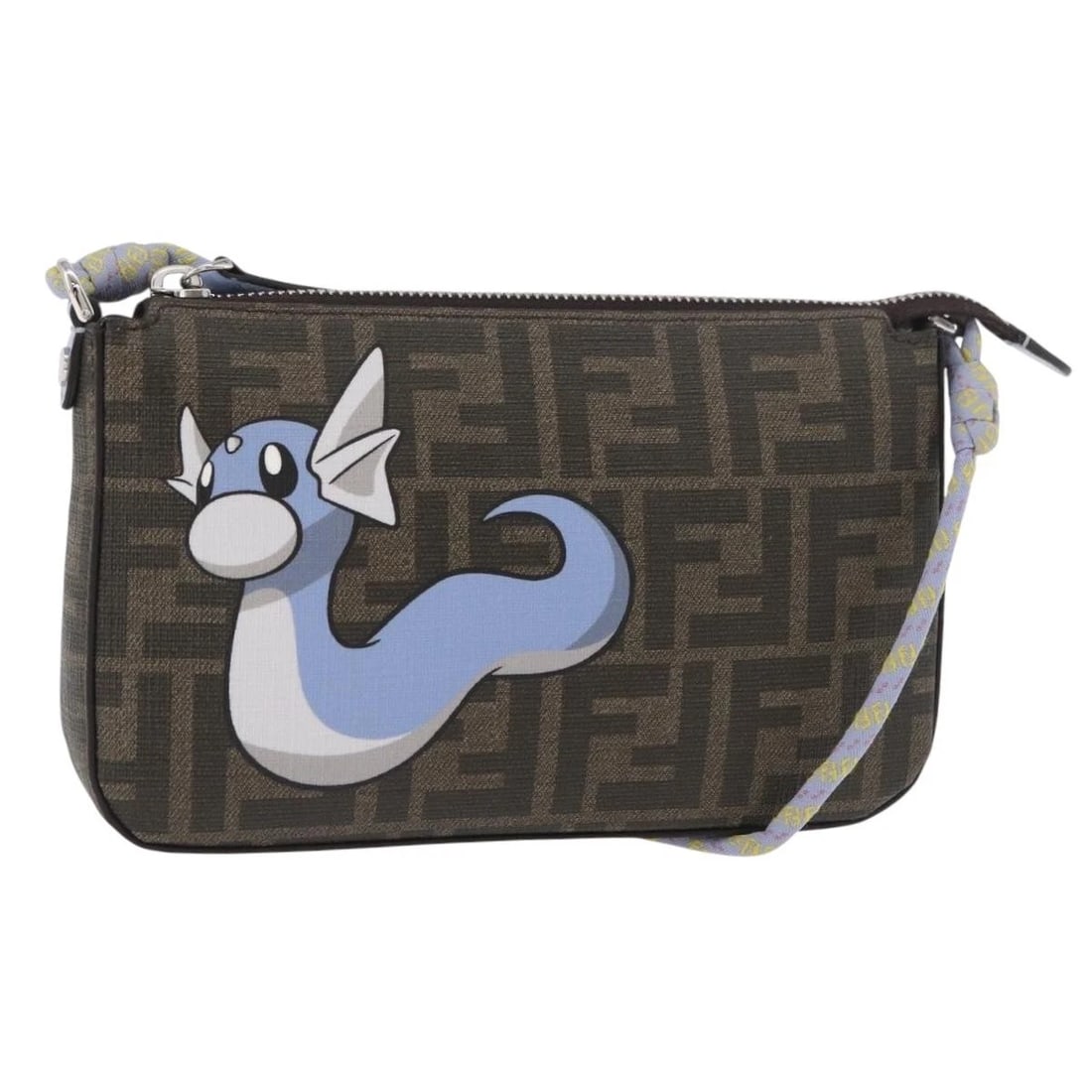 FENDI FENDI X FRGMT X POKEMON DRATINI SHOULDER BAG: FENDI FENDI x FRGMT x POKEMON Dratini Shoulder Bag Brand: FENDI Type/Style: Shoulder Bag Material: Canvas/Zucca Canvas Color: Brown/Black Size: W7.5 x H4.5 x D1.2inch Accessories: None Acc