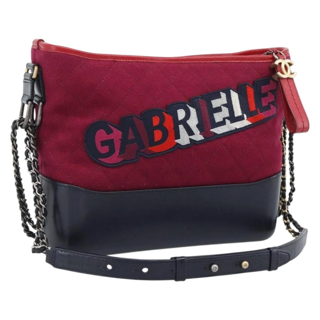 CHANEL GABRIELLE DE CHANEL MATELASSE CHAIN SHOULDER BAG: CHANEL Gabrielle de Chanel Matelasse Chain Shoulder Bag Brand: CHANEL Type/Style: Shoulder Bag Material: Canvas Color: Red/Black Size: W11.0 x H8.3 x D3.1inch Accessories: None Accessories