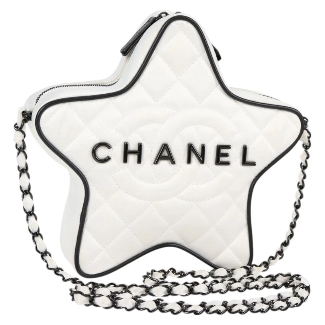 CHANEL STAR CHAIN SHOULDER BAG SATIN WHITE GOLD: CHANEL Star Chain Shoulder Bag Satin White Gold Brand: CHANEL Type/Style: Shoulder Bag Material: Satin Color: White/Gold Size: W8.7 x H7.9 x D2.0inch Accessories: None Accessories Notice: