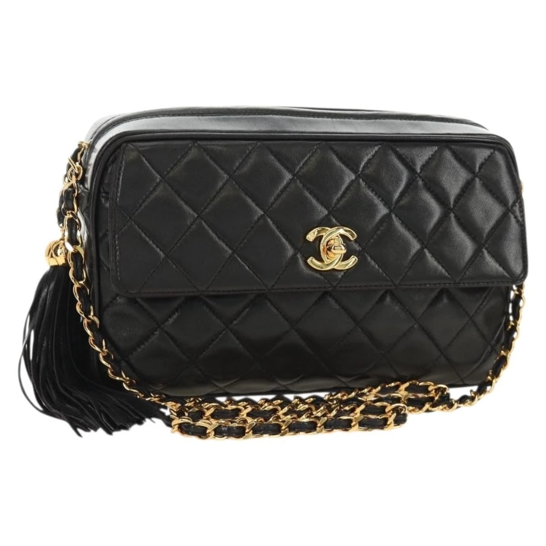CHANEL MATELASSE CHAIN SHOULDER BAG LAMB: CHANEL Matelasse Chain Shoulder Bag Lamb Brand: CHANEL Type/Style: Shoulder Bag Material: Lamb Skin Color: Gold/Black Size: W9.4 x H5.5 x D2.8inch Accessories: None Accessories Notice: Whe
