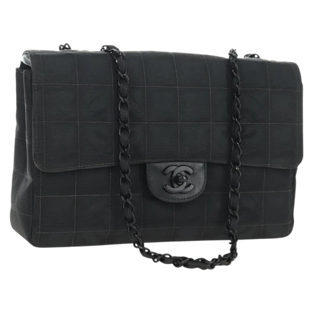 CHANEL CHOCO BAR CHAIN TRAVEL LINE BAG: CHANEL Choco Bar Chain Travel Line Bag Brand: CHANEL Type/Style: Shoulder Bag Material: Canvas Color: Black Size: W9.8 x H5.9 x D2.4inch Accessories: None Accessories Notice: When purchasi