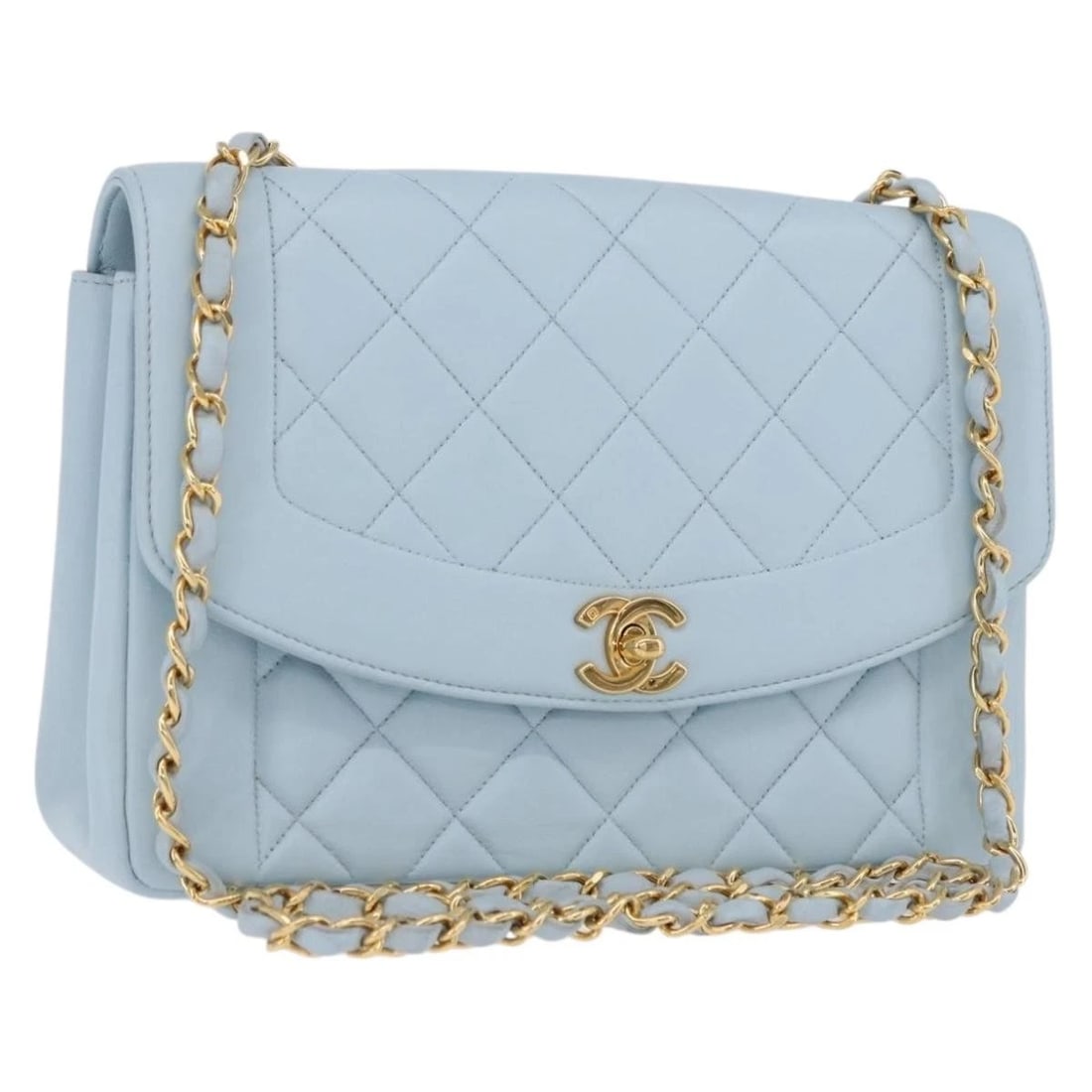 CHANEL MATELASSE CHAIN SHOULDER BAG LAMB: CHANEL Matelasse Chain Shoulder Bag Lamb Brand: CHANEL Type/Style: Shoulder Bag Material: Lamb Skin Color: Light Blue/Gold Size: W9.4 x H6.7 x D3.1inch Accessories: None Accessories Notice