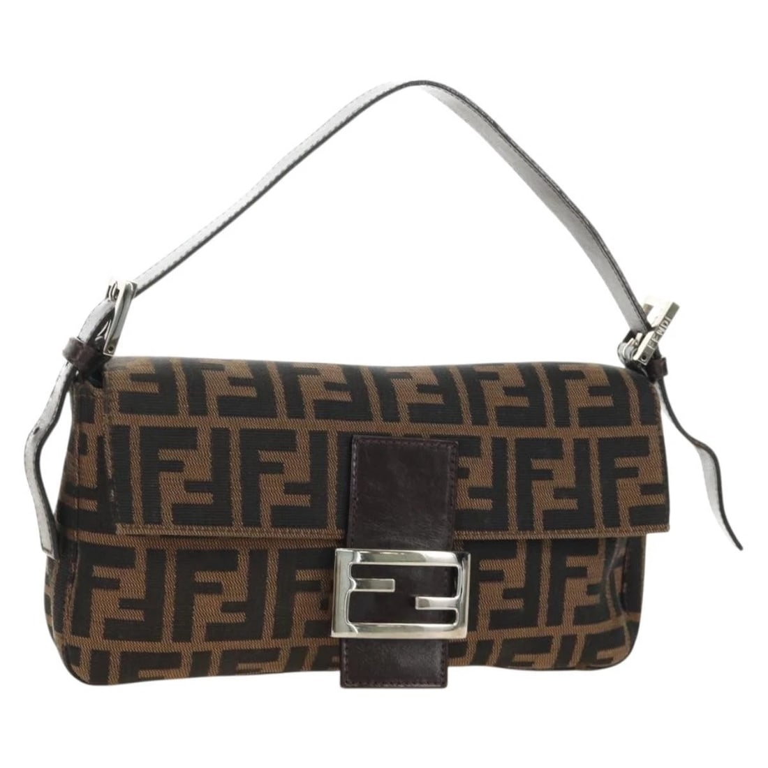 FENDI ZUCCA CANVAS MAMMA BAGUETTE SHOULDER BAG: FENDI Zucca Canvas Mamma Baguette Shoulder Bag Brand: FENDI Type/Style: Shoulder Bag Material: Zucca Canvas Color: Black/Brown Size: W9.8 x H5.5 x D1.6inch Accessories: None Accessories No