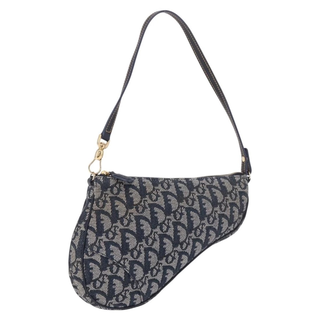 CHRISTIAN DIOR TROTTER CANVAS SADDLE ACCESSORY POUCH: Christian Dior Trotter Canvas Saddle Accessory Pouch Brand: Christian Dior Type/Style: Accessory Pouch Material: Trotter Canvas Color: Navy/Gold Size: W7.9 x H5.9 x D1.4inch Accessories: None