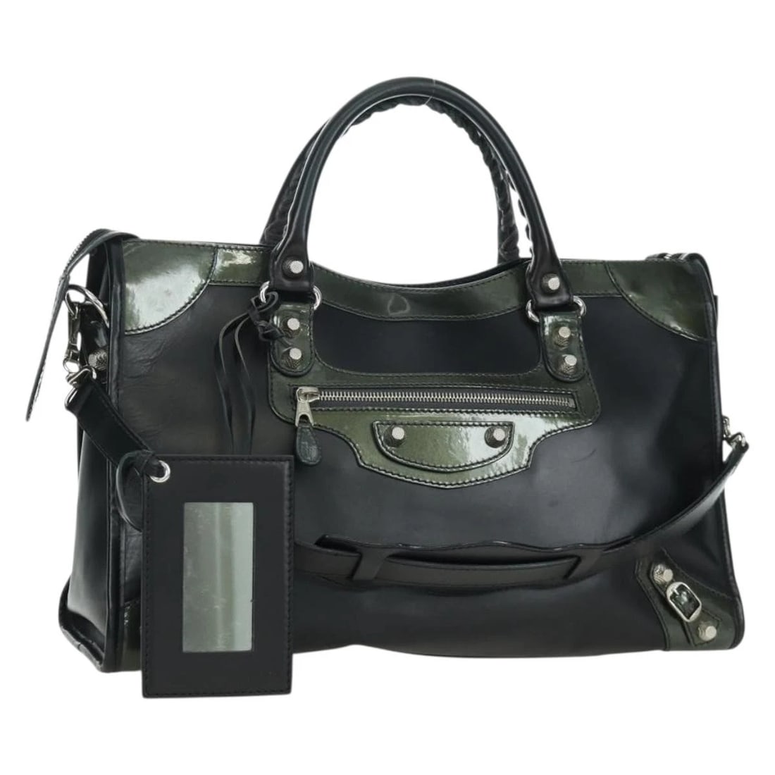BALENCIAGA GIANT CITY HAND BAG LEATHER 2WAY BLACK SILVER: BALENCIAGA Giant City Hand Bag Leather 2way Black Silver Brand: BALENCIAGA Type/Style: Hand Bag Material: leather Color: Black/Silver Size: W14.6 x H9.8 x D5.5inch Accessories: None Access