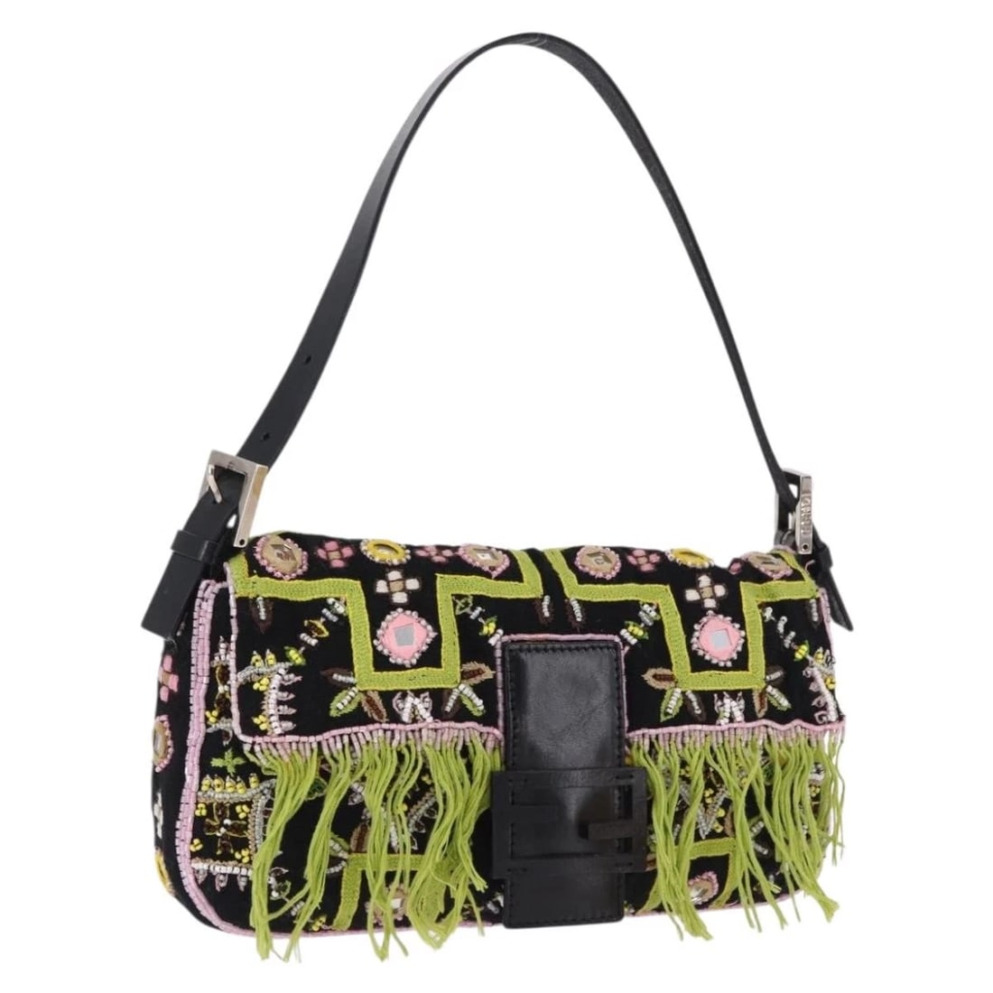 FENDI BEADS FRINGE MAMMA BAGUETTE BAG CANVAS MULTICOLOR SILVER: FENDI Beads Fringe Mamma Baguette Bag Canvas Multicolor Silver Brand: FENDI Type/Style: Shoulder Bag Material: Canvas Color: Multicolor/Silver Size: W9.8 x H5.5 x D2.0inch Accessories: None