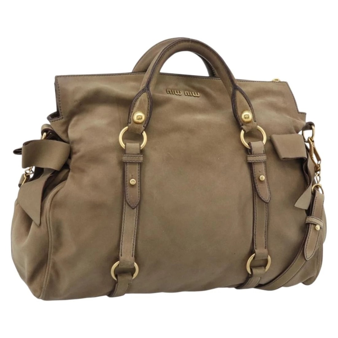 MIU MIU HAND BAG SUEDE 2WAY BEIGE GOLD: Miu Miu Hand Bag Suede 2way Beige Gold Brand: Miu Miu Type/Style: Hand Bag Material: Suede Color: Beige/Gold Size: W13.8 x H11.8 x D4.7inch Accessories: None Accessories Notice: When purch