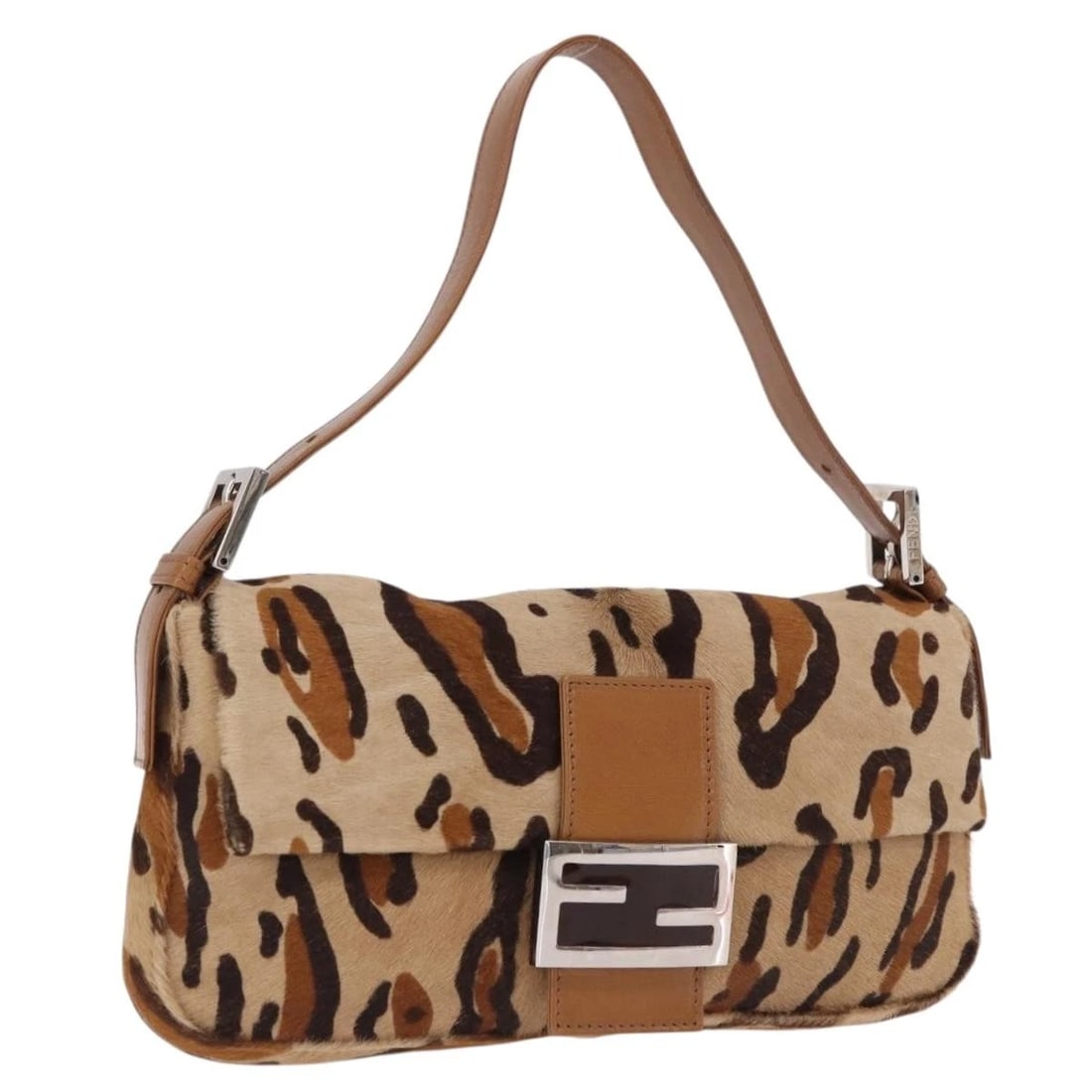 FENDI LEOPARD MAMMA BAGUETTE BAG HARAKO LEATHER BEIGE SILVER (1 of 5)