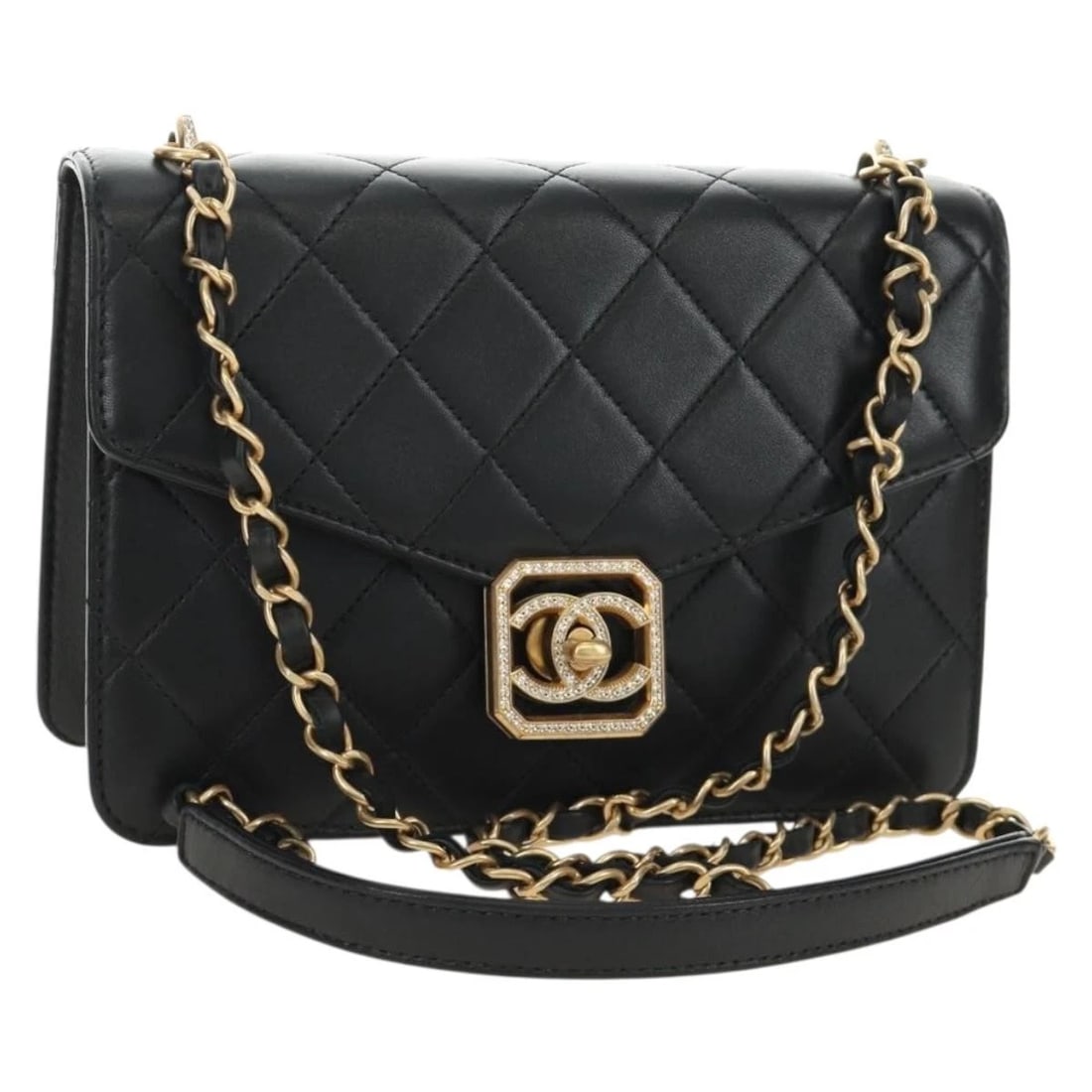 CHANEL MATELASSE CHAIN SHOULDER BAG LAMB SKIN BLACK GOLD: CHANEL Matelasse Chain Shoulder Bag Lamb Skin Black Gold Brand: CHANEL Type/Style: Shoulder Bag Material: Lamb Skin Color: Black/Gold Size: W8.7 x H5.9 x D2.0inch Accessories: None Accesso
