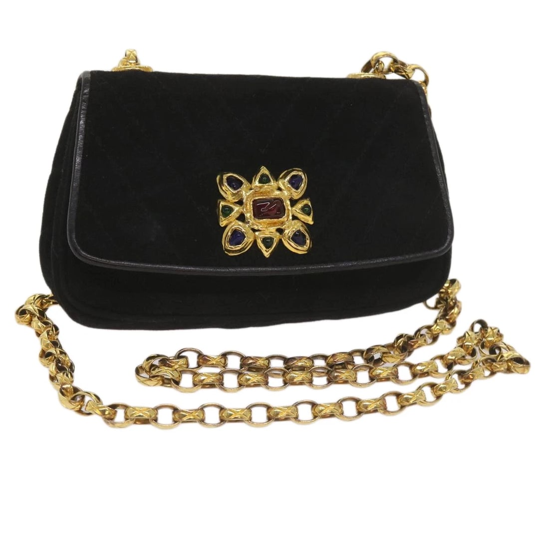 CHANEL CHAIN GRIPOIX SHOULDER BAG SUEDE BLACK (1 of 5)