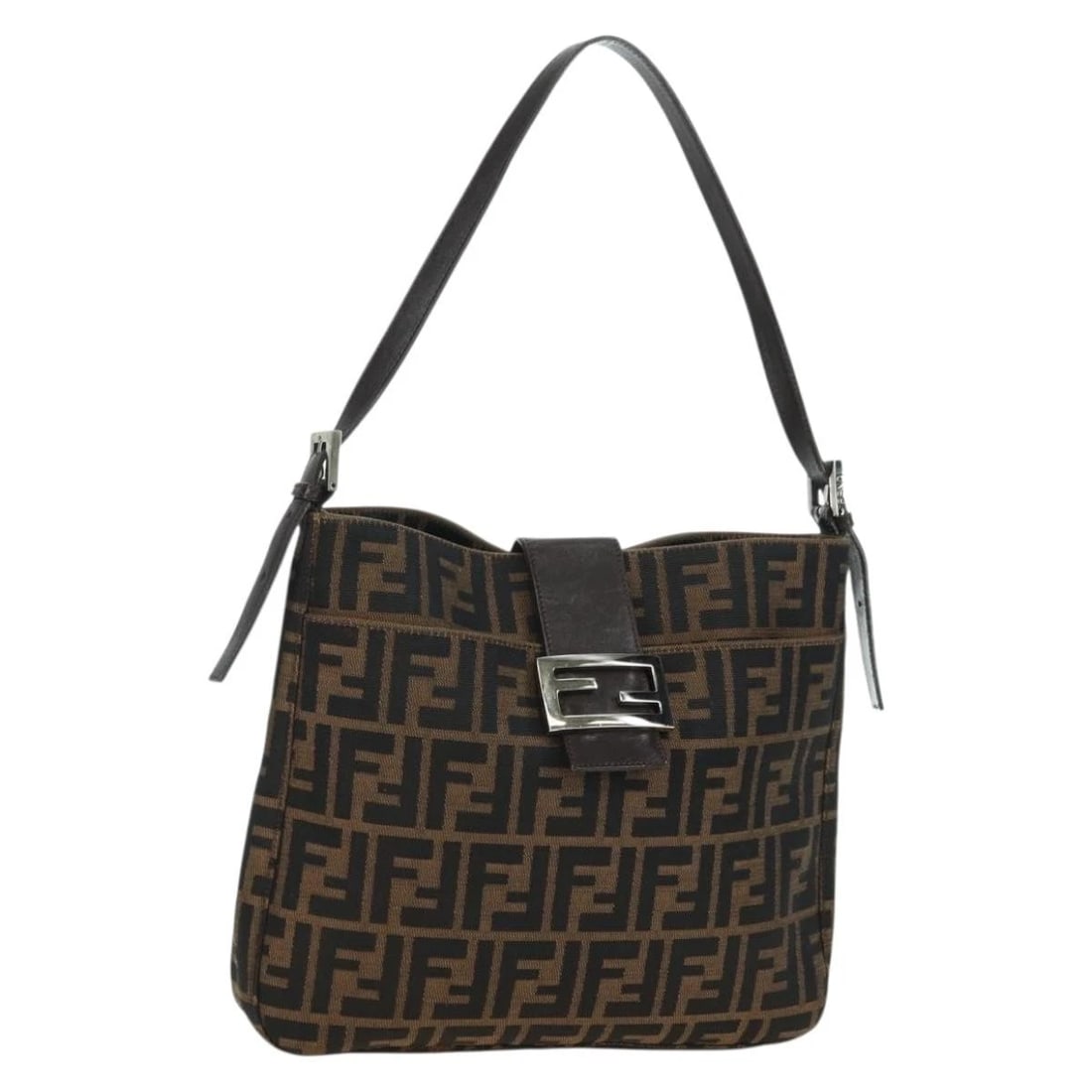 FENDI ZUCCA CANVAS MAMMA BAGUETTE SHOULDER BAG BROWN BLACK: FENDI Zucca Canvas Mamma Baguette Shoulder Bag Brown Black Brand: FENDI Type/Style: Shoulder Bag Material: Zucca Canvas Color: Brown/Black Size: W11.0 x H9.8 x D1.6inch Accessories: None A