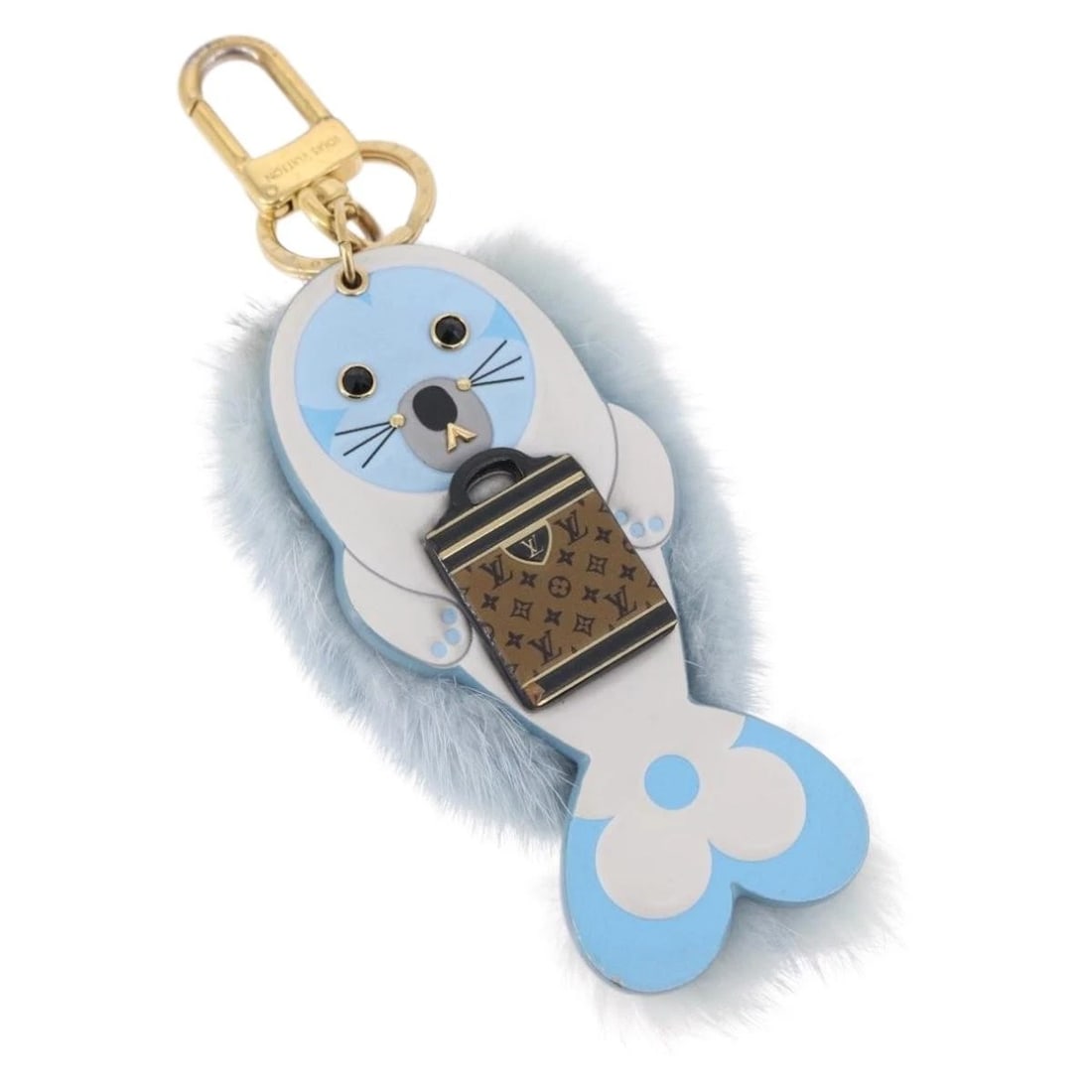LOUIS VUITTON PORTE CLES LV SEAL BAG CHARM FUR LIGHT BLUE: LOUIS VUITTON Porte Cles LV Seal Bag Charm Fur Light Blue Brand: LOUIS VUITTON Type/Style: Bag Charm Material: Fur Color: Light Blue Size: W2.4 x H5.1inch Accessories: None Accessories Not