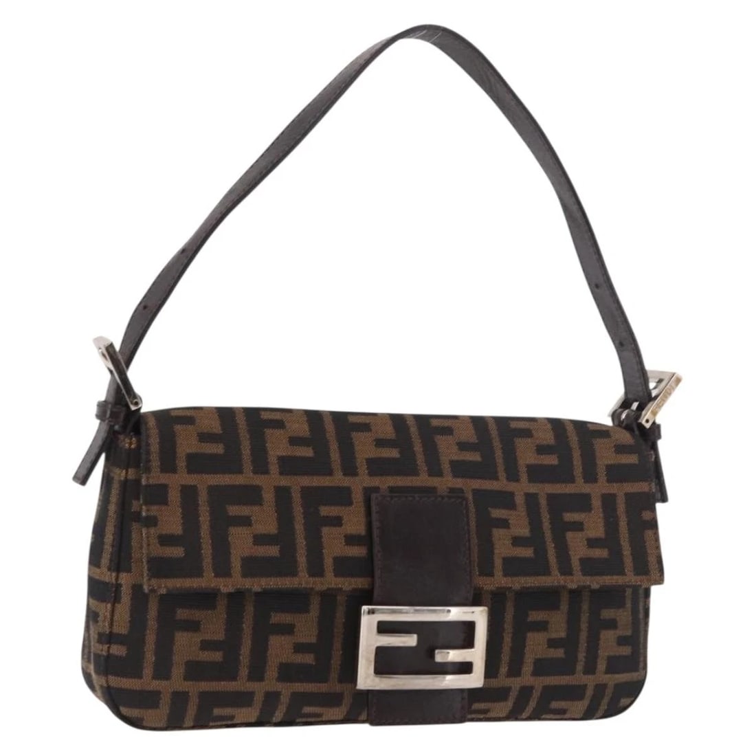FENDI ZUCCA CANVAS MAMMA BAGUETTE SHOULDER BAG BLACK: FENDI Zucca Canvas Mamma Baguette Shoulder Bag Black Brand: FENDI Type/Style: Shoulder Bag Material: Zucca Canvas Color: Black/Brown Size: W10.2 x H5.5 x D2.4inch Accessories: None Accesso
