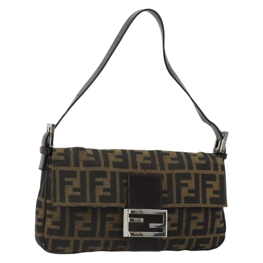 FENDI ZUCCA CANVAS MAMMA BAGUETTE SHOULDER BAG BLACK: FENDI Zucca Canvas Mamma Baguette Shoulder Bag Black Brand: FENDI Type/Style: Shoulder Bag Material: Zucca Canvas Color: Black/Brown Size: W10.2 x H5.1 x D1.6inch Accessories: None Accesso