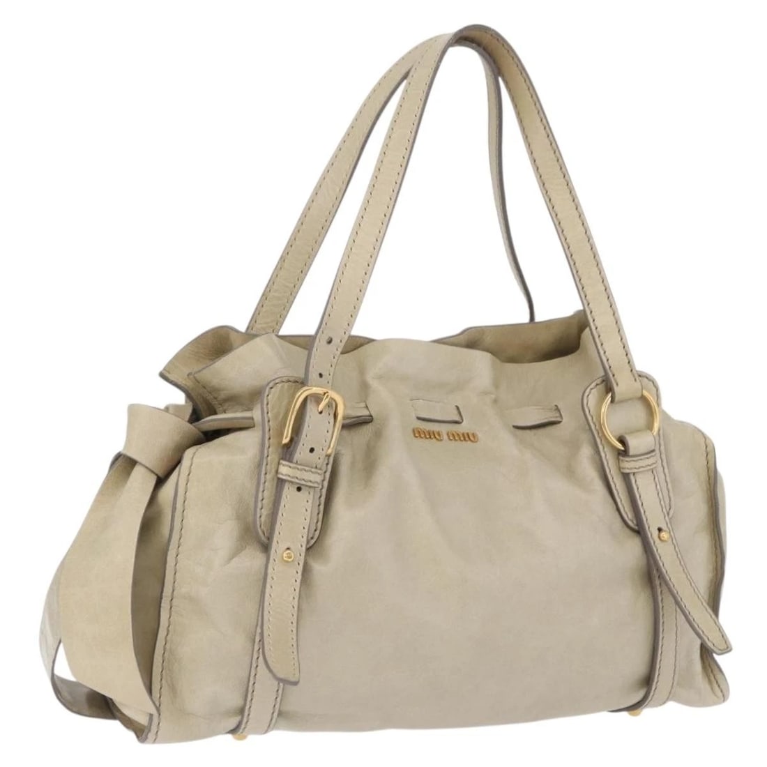 MIU MIU TOTE BAG VITELLO LUX LEATHER BEIGE GOLD: Miu Miu Tote Bag Vitello Lux Leather Beige Gold Brand: Miu Miu Type/Style: Tote Bag Material: leather Color: Beige/Gold Size: W16.5 x H11.8 x D5.1inch Accessories: None Accessories Notice: