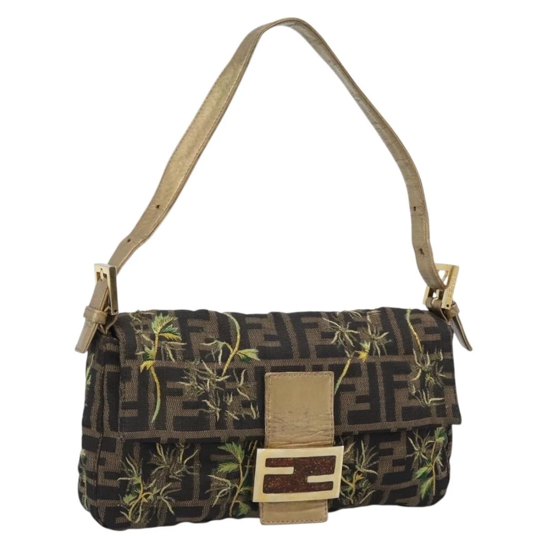FENDI ZUCCA CANVAS MAMMA BAGUETTE SHOULDER BAG: FENDI Zucca Canvas Mamma Baguette Shoulder Bag Brand: FENDI Type/Style: Shoulder Bag Material: Zucca Canvas Color: Black/Gold/Brown Size: W10.2 x H5.1 x D1.6inch Accessories: None Accessor