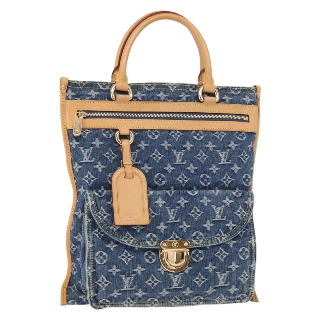 LOUIS VUITTON MONOGRAM DENIM FLAT SHOPPER TOTE BAG: LOUIS VUITTON Monogram Denim Flat Shopper Tote Bag Brand: LOUIS VUITTON Type/Style: Tote Bag Material: Monogram Denim Canvas Color: Blue Size: W12.6 x H14.6inch Accessories: None Accessori