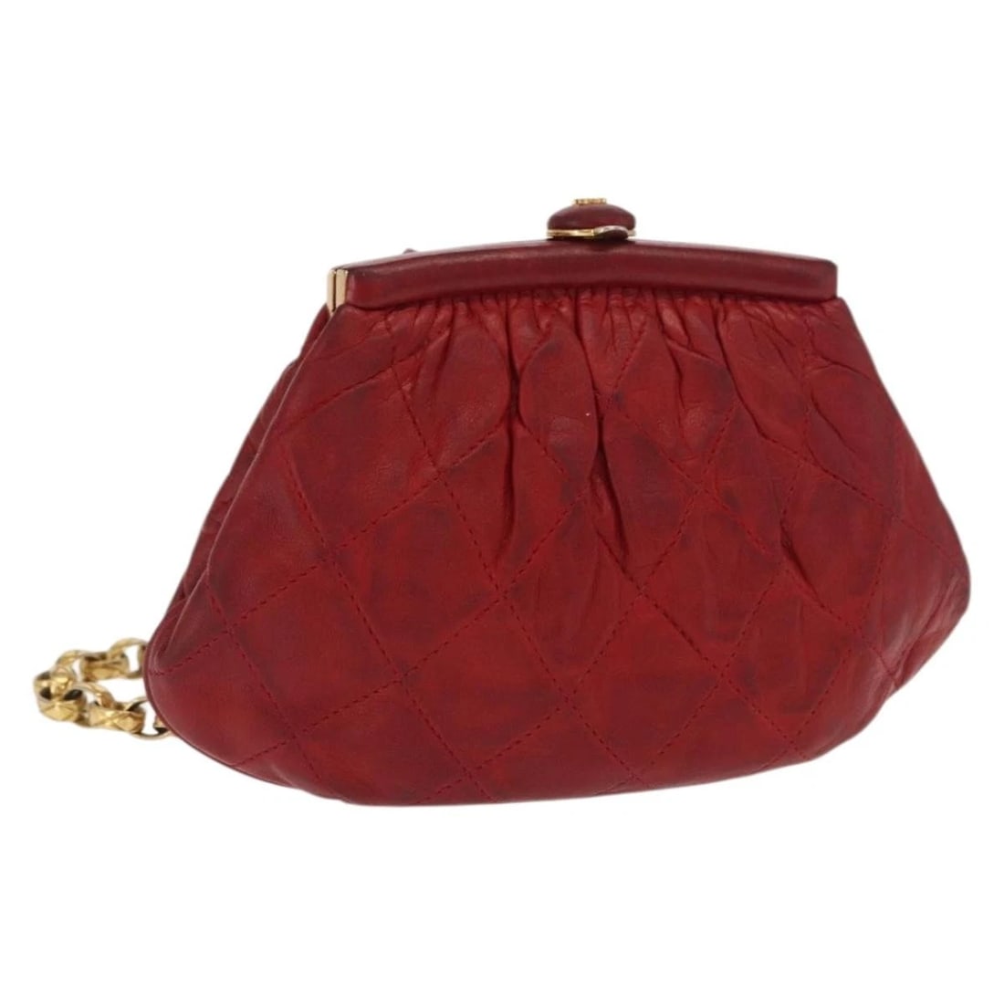 CHANEL CHAIN SHOULDER POUCH MATELASSE LEATHER RED GOLD: CHANEL Chain Shoulder Pouch Matelasse Leather Red Gold Brand: CHANEL Type/Style: Pouch Material: leather Color: Red/Gold Size: W7.5 x H4.7 x D1.6inch Accessories: None Accessories Notice: