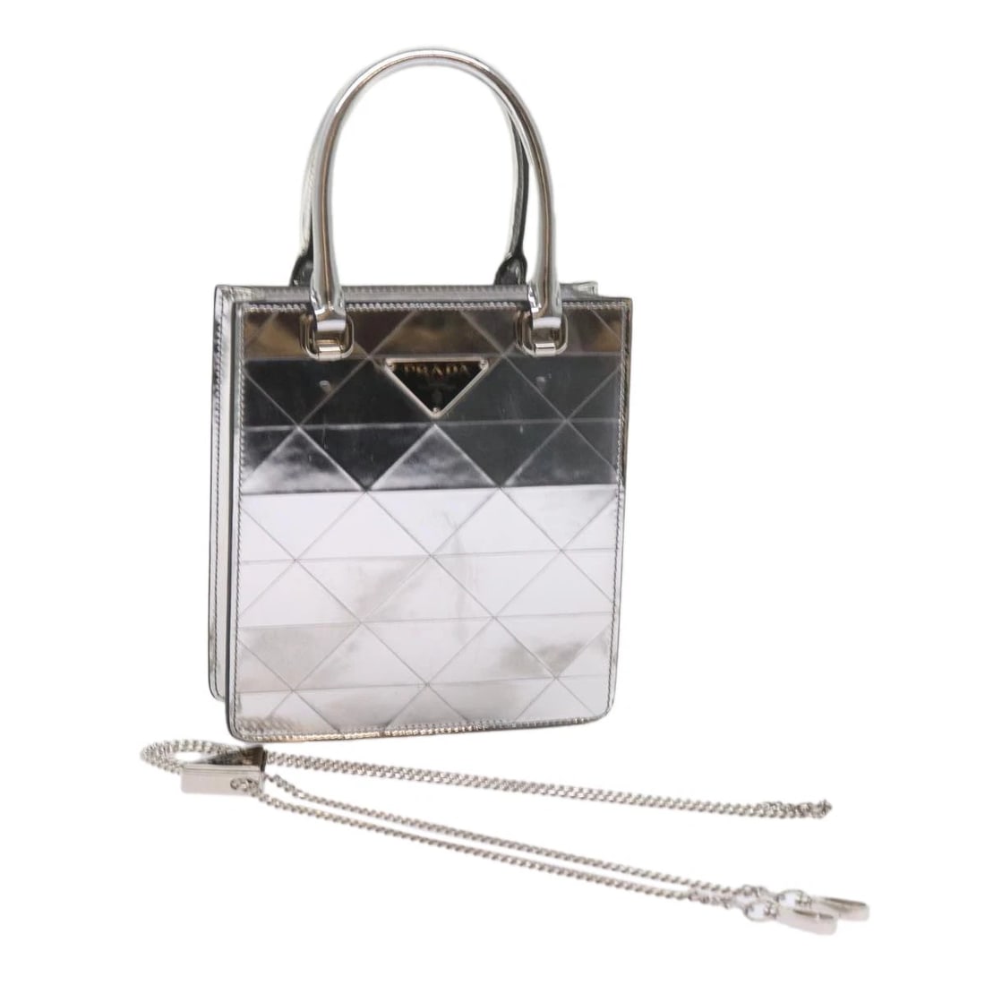 PRADA HAND BAG METALLIC LEATHER SILVER: PRADA Hand Bag Metallic leather Silver Brand: PRADA Type/Style: Hand Bag Material: leather Color: Silver Size: W6.3 x H6.7 x D2.0inch Accessories: None Accessories Notice: When purchasing pre-owned