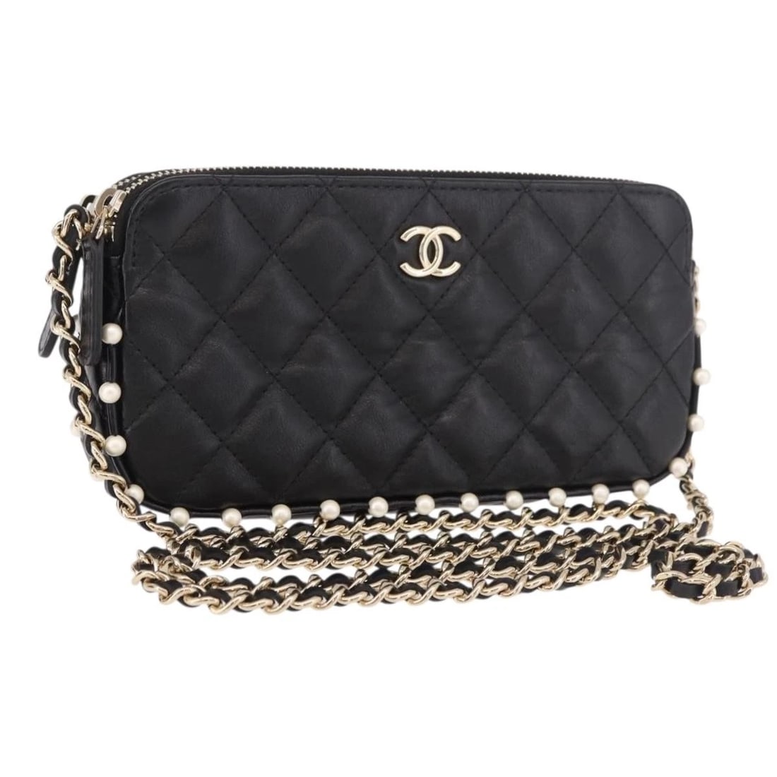 CHANEL MATELASSE CHAIN SHOULDER BAG CALF SKIN BLACK GOLD: CHANEL Matelasse Chain Shoulder Bag Calf Skin Black Gold Brand: CHANEL Type/Style: Shoulder Bag Material: Lamb Skin Color: Black/Gold Size: W7.1 x H3.5 x D1.2inch Accessories: None Accesso
