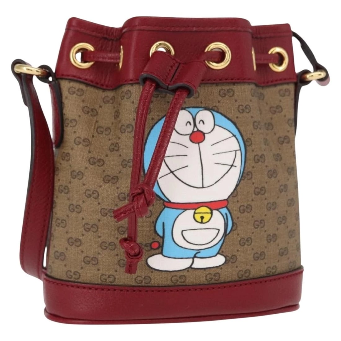GUCCI MICRO GG SUPREME DORAEMON SHOULDER BAG PVC BEIGE GOLD: GUCCI Micro GG Supreme Doraemon Shoulder Bag PVC Beige Gold Brand: GUCCI Type/Style: Shoulder Bag Material: PVC Leather/Micro Small GG Canvas Color: Beige/Gold Size: W5.9 x H6.3 x D2.4inch Accesso