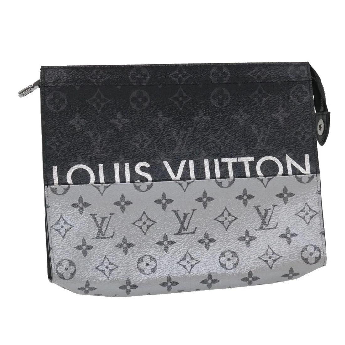 LOUIS VUITTON MONOGRAM SPLIT POCHETTE VOYAGE MM CLUTCH BAG: LOUIS VUITTON Monogram Split Pochette Voyage MM Clutch Bag Brand: LOUIS VUITTON Type/Style: Clutch Bag Material: Monogram Canvas Color: Black/Silver Size: W10.6 x H8.3 x D2.4inch Accessories: None