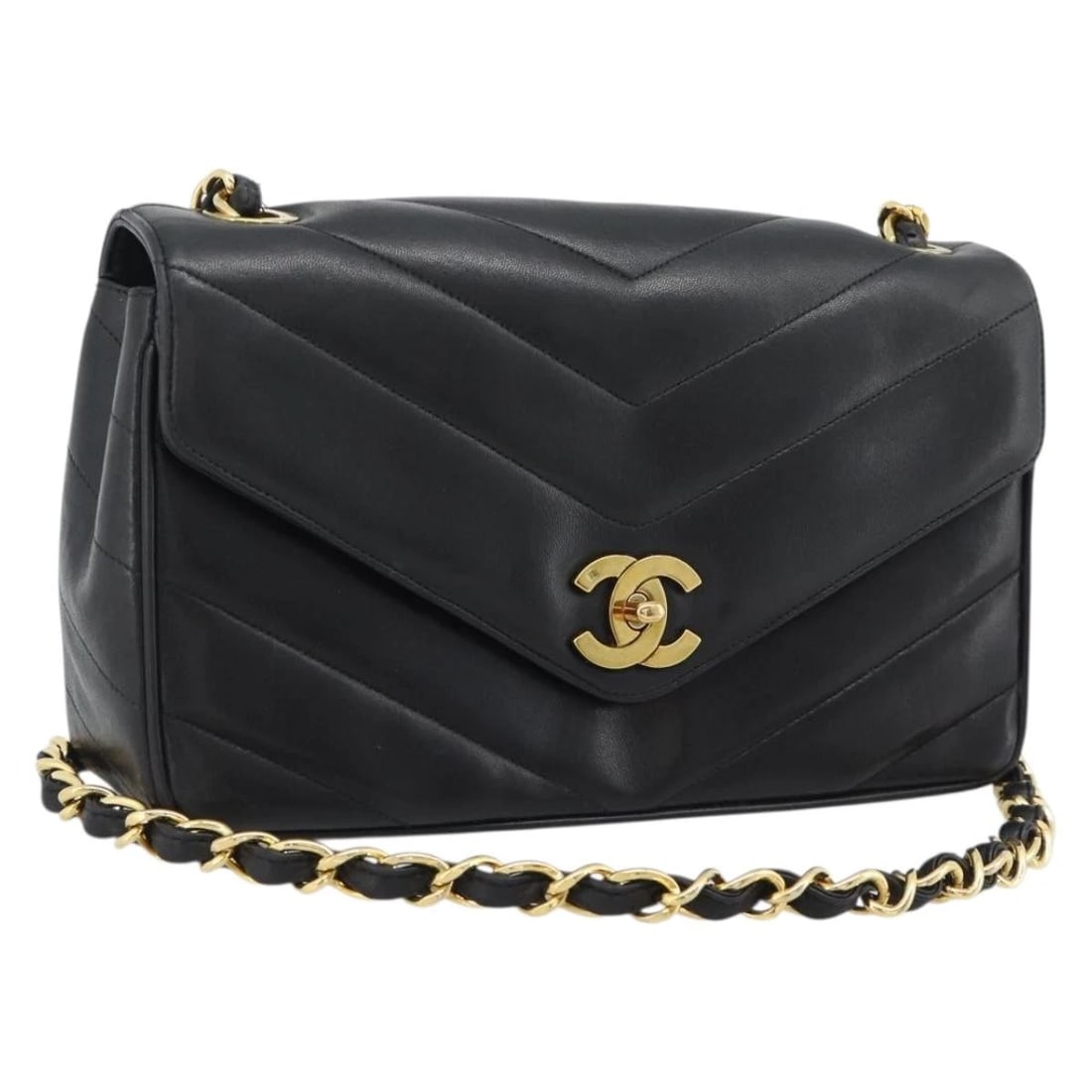 CHANEL V STITCH CHAIN SHOULDER BAG LAMB SKIN BLACK GOLD: CHANEL V stitch Chain Shoulder Bag Lamb Skin Black Gold Brand: CHANEL Type/Style: Shoulder Bag Material: Lamb Skin Color: Black/Gold Size: W6.7 x H6.3 x D2.8inch Accessories: None Accessor