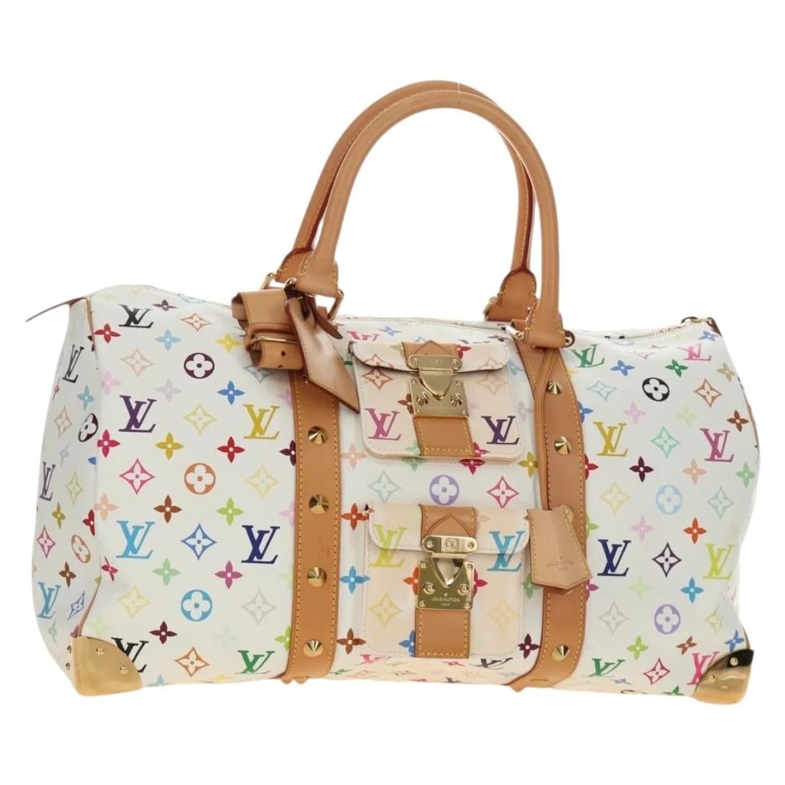 LOUIS VUITTON MONOGRAM MULTICOLOR KEEPALL 45 BAG WHITE: LOUIS VUITTON Monogram Multicolor Keepall 45 Bag White Brand: LOUIS VUITTON Type/Style: Boston Bag Material: White Color: Monogram Multicolor Canvas Size: W17.7 x H9.8 x D7.9inch Accessories: None