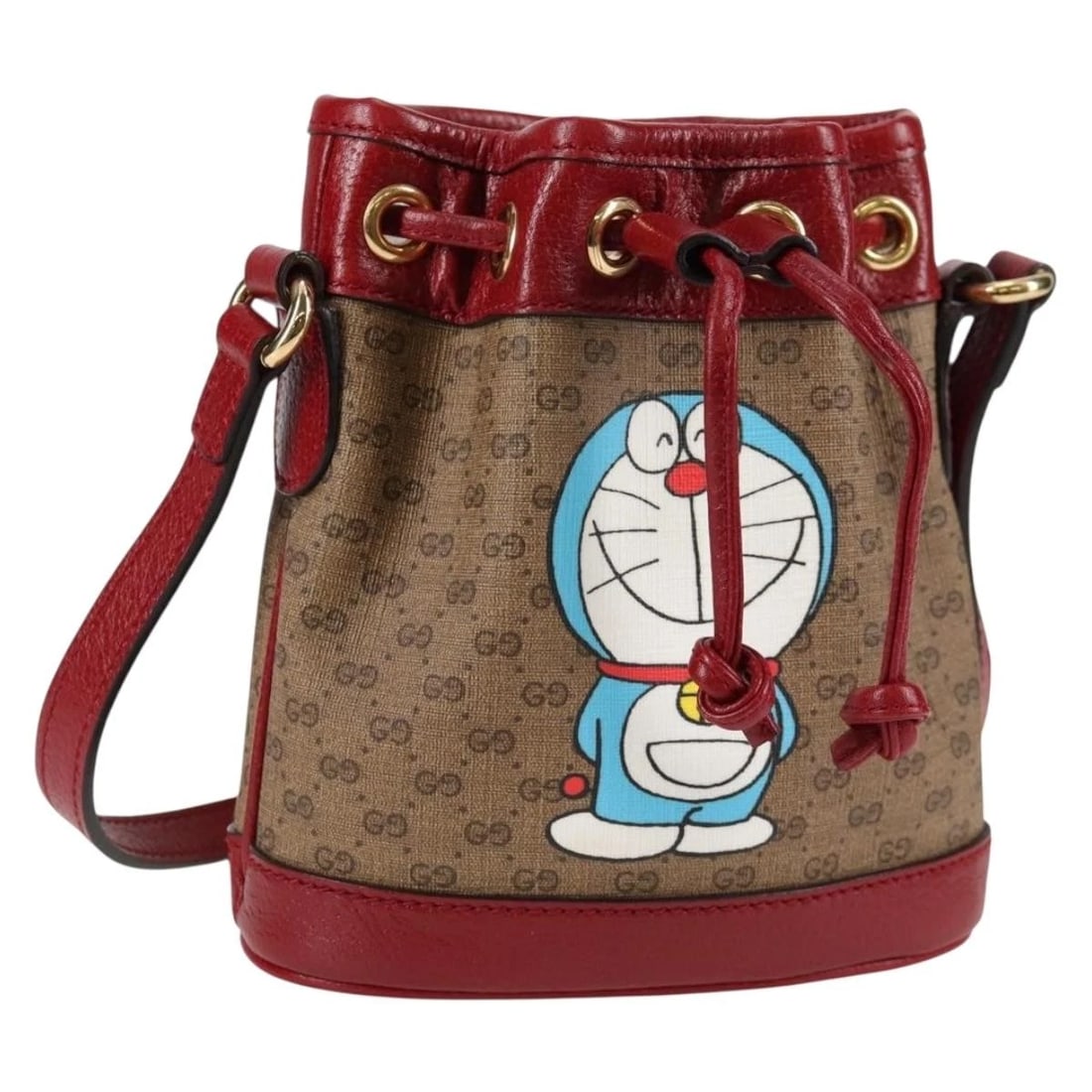 GUCCI MICRO GG SUPREME DORAEMON COLLABORATION BAG: GUCCI Micro GG Supreme Doraemon Collaboration Bag Brand: GUCCI Type/Style: Shoulder Bag Material: PVC Leather/Micro Small GG Canvas Color: Beige/Gold Size: W5.9 x H6.3 x D2.8inch Accessories: None