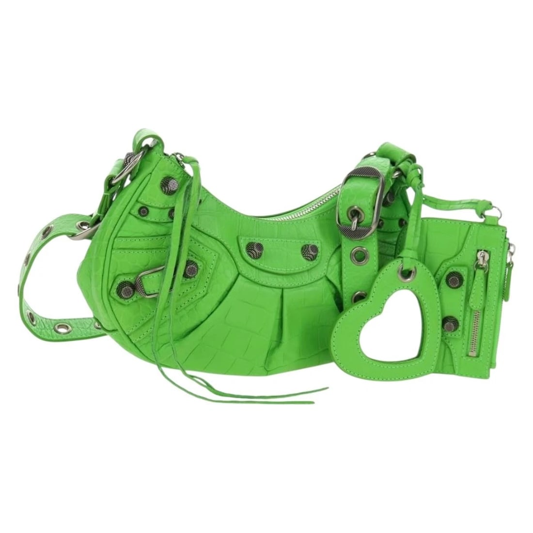 BALENCIAGA LE CAGOLE XS HAND BAG LEATHER GREEN: BALENCIAGA LE CAGOLE XS Hand Bag Leather Green Brand: BALENCIAGA Type/Style: Hand Bag Material: leather Color: Green Size: W9.4 x H4.7 x D2.4inch Accessories: None Accessories Notice: When