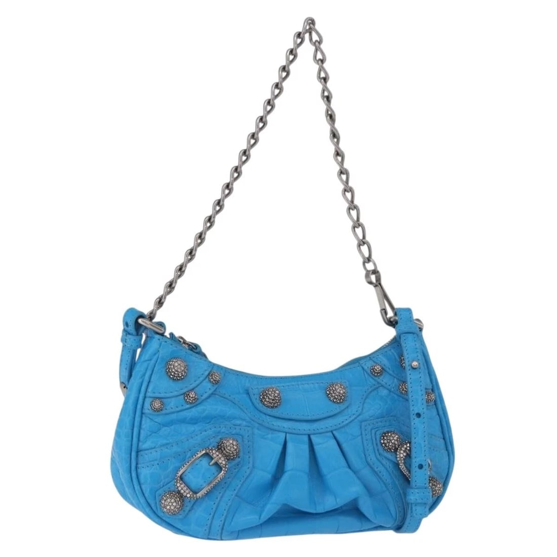 BALENCIAGA CHAIN LUCAGOL MINI BAG LEATHER 2WAY BLUE SILVER: BALENCIAGA Chain Lucagol Mini Bag Leather 2way Blue Silver Brand: BALENCIAGA Type/Style: Shoulder Bag Material: leather Color: Blue/Silver Size: W7.9 x H3.9 x D1.6inch Accessories: None Accessories
