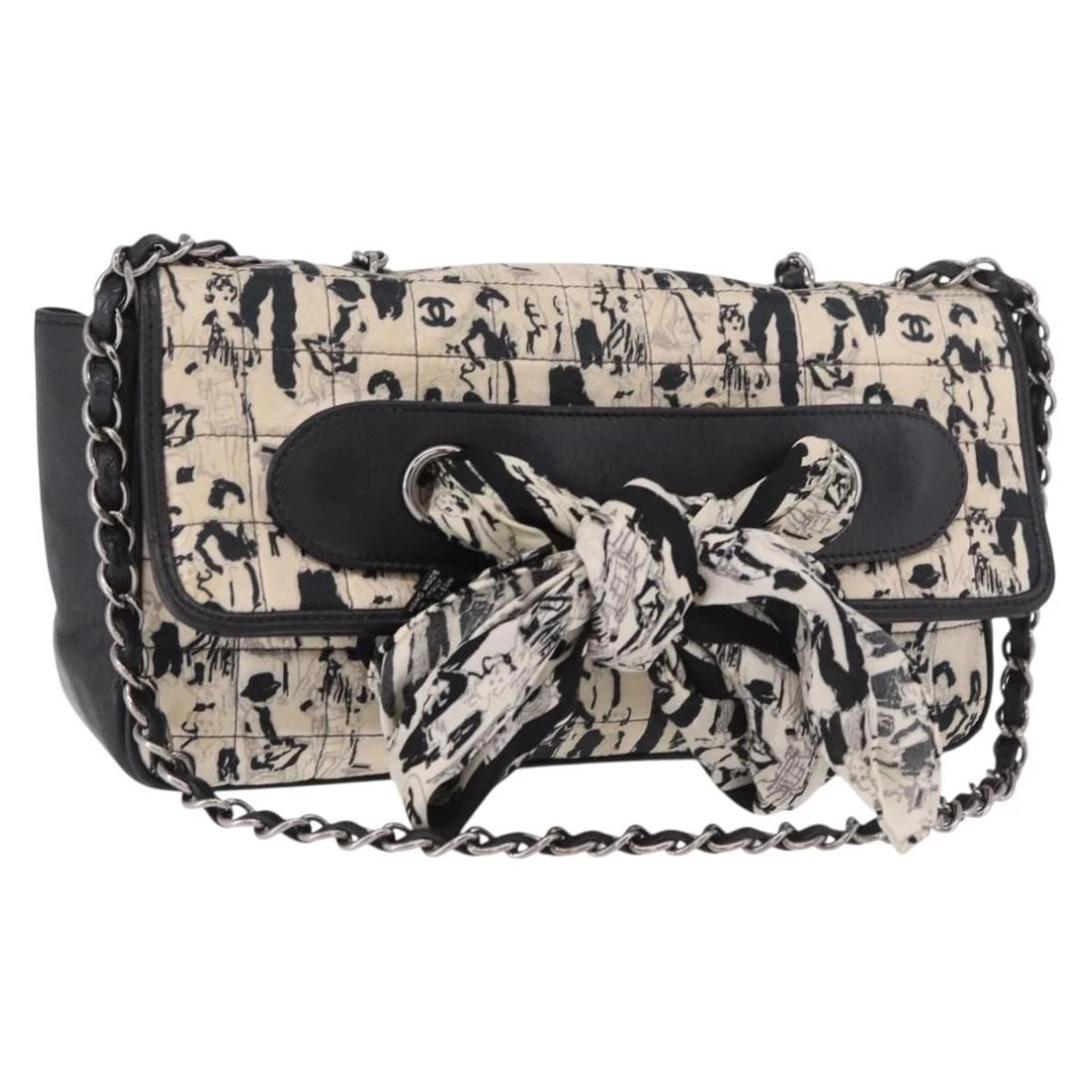 CHANEL CHOCO BAR CHAIN SHOULDER BAG SATIN BLACK SILVER: CHANEL Choco Bar Chain Shoulder Bag Satin Black Silver Brand: CHANEL Type/Style: Shoulder Bag Material: leather Color: Black/Silver Size: W9.8 x H4.7 x D2.4inch Accessories: None Accessori
