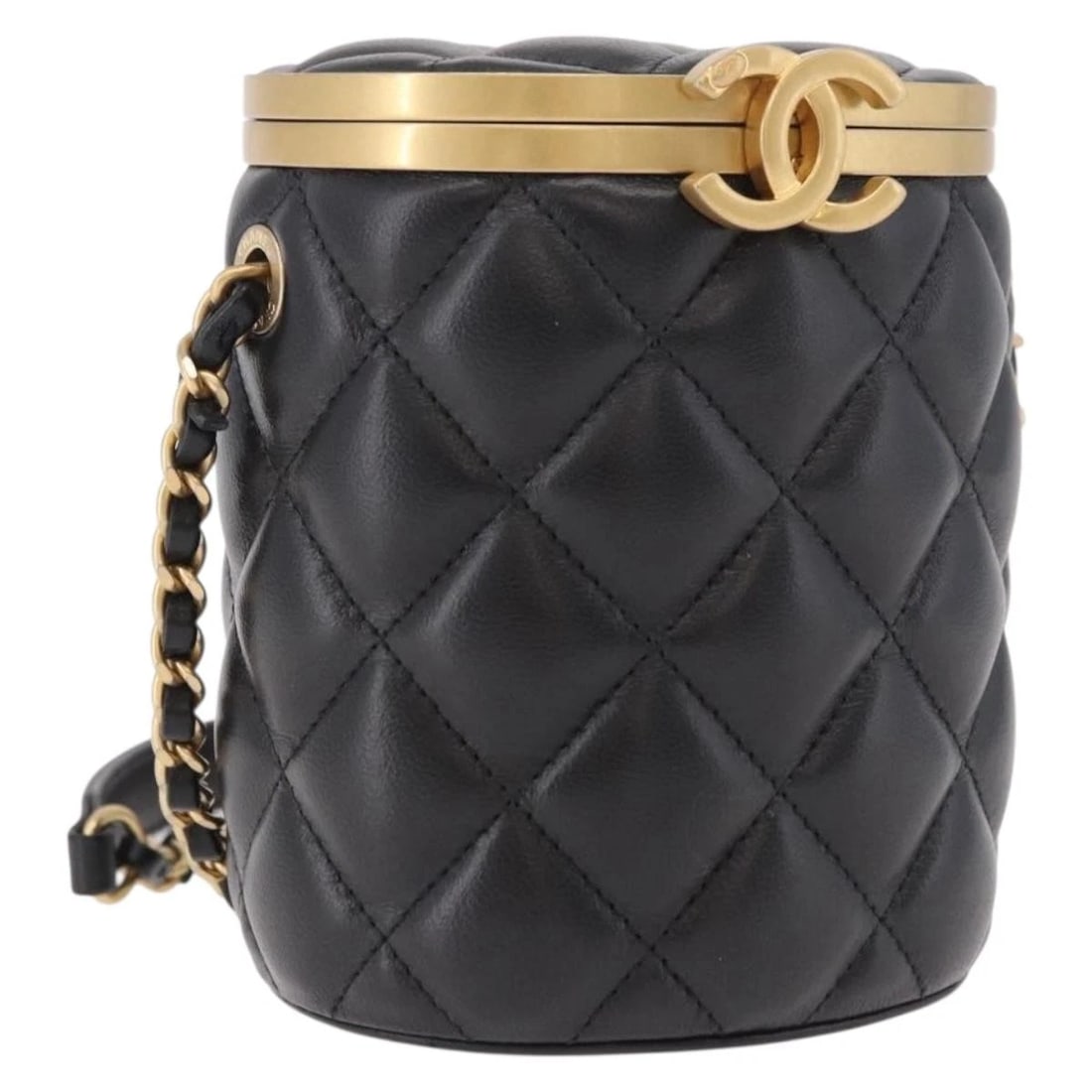 CHANEL MATELASSE CHAIN VANITY BAG LAMB SKIN BLACK GOLD: CHANEL Matelasse Chain Vanity Bag Lamb Skin Black Gold Brand: CHANEL Type/Style: Shoulder Bag Material: Lamb Skin Color: Black/Gold Size: W3.9 x H5.1 x D3.1inch Accessories: None Accessori