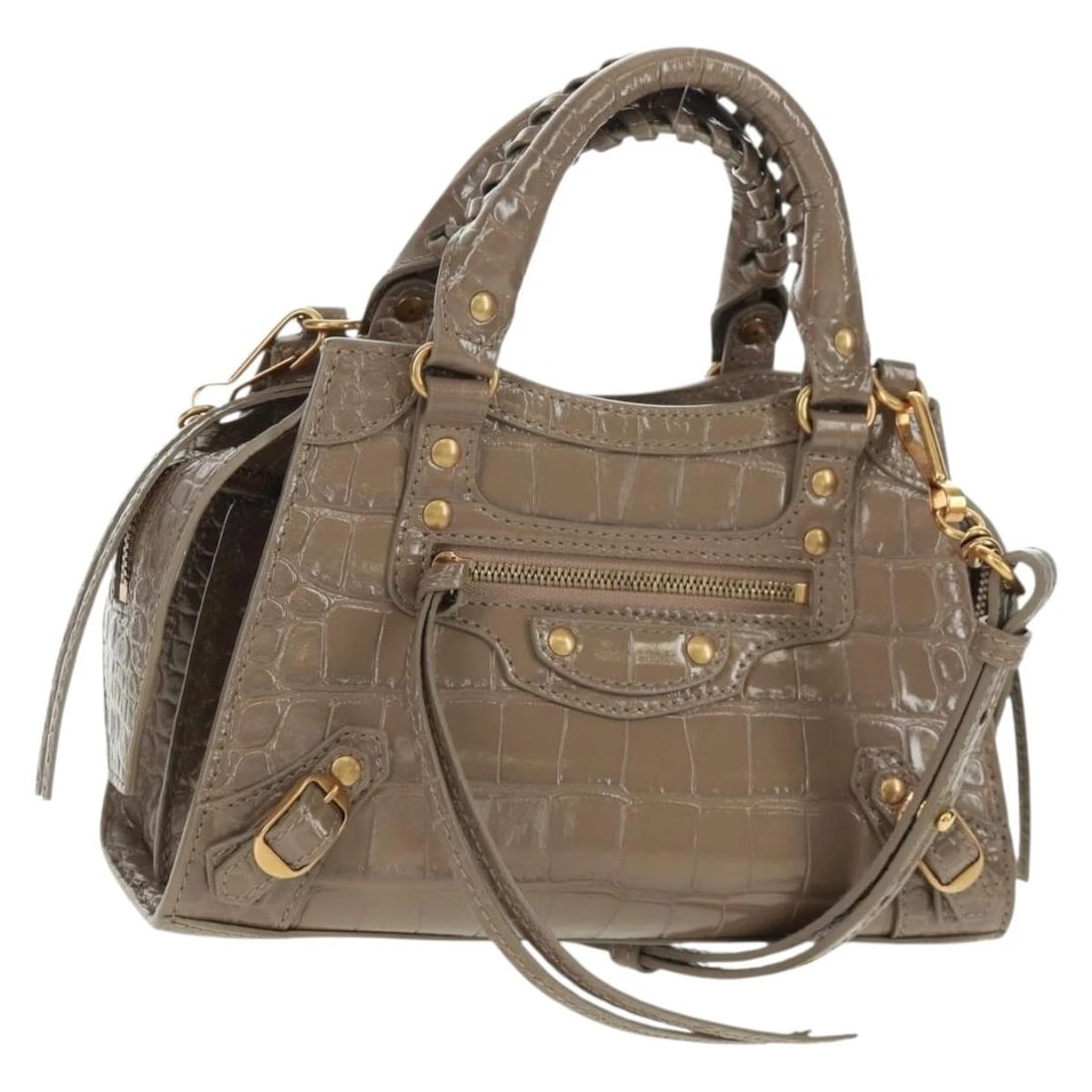 BALENCIAGA NEO CLASSIC CITY HAND BAG PATENT 2WAY GRAY GOLD: BALENCIAGA Neo Classic City Hand Bag Patent 2way Gray Gold Brand: BALENCIAGA Type/Style: Hand Bag Material: Leather/Patent Leather Color: Gray/Gold Size: W8.7 x H5.5 x D3.5inch Accessories: None <