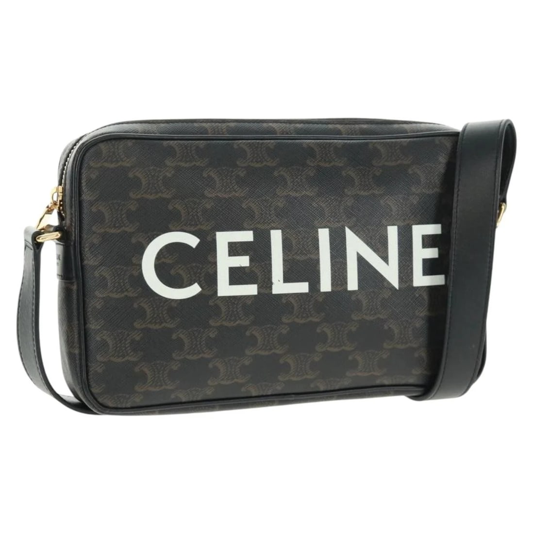 CELINE TRIOMPHE MEDIUM MESSENGER BAG SHOULDER BAG: CELINE Triomphe Medium Messenger bag Shoulder Bag Brand: CELINE Type/Style: Shoulder Bag Material: PVC Leather Color: Black/Gold Size: W9.1 x H5.5 x D1.6inch Accessories: None Accessories