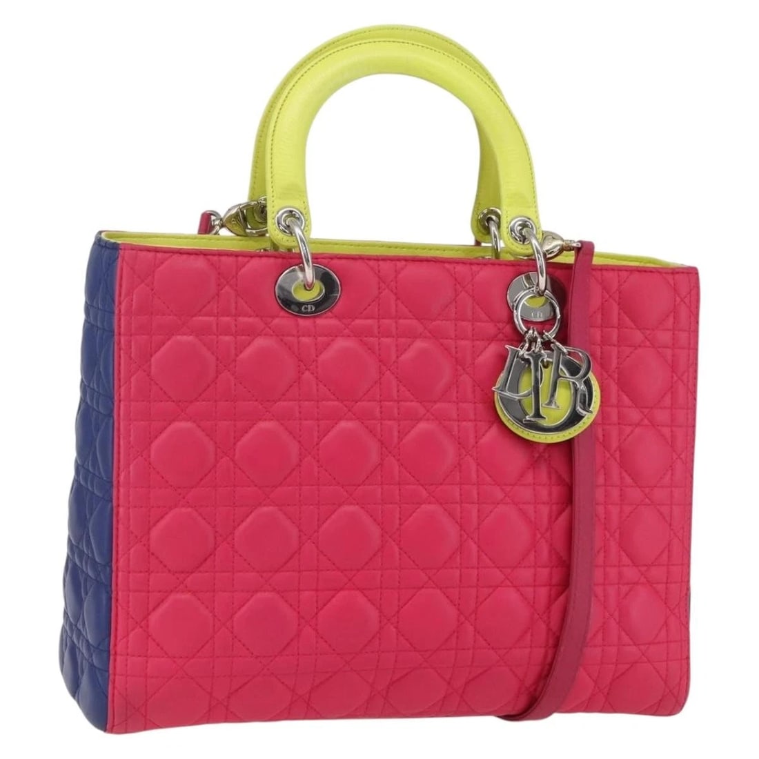 CHRISTIAN DIOR LADY DIOR CANAGE HAND BAG LEATHER 2WAY PINK SILVER: Christian Dior Lady Dior Canage Hand Bag Leather 2way Pink Silver Brand: Christian Dior Type/Style: Hand Bag Material: leather Color: Pink/Silver Size: W12.6 x H9.4 x D4.3inch Accessories: None