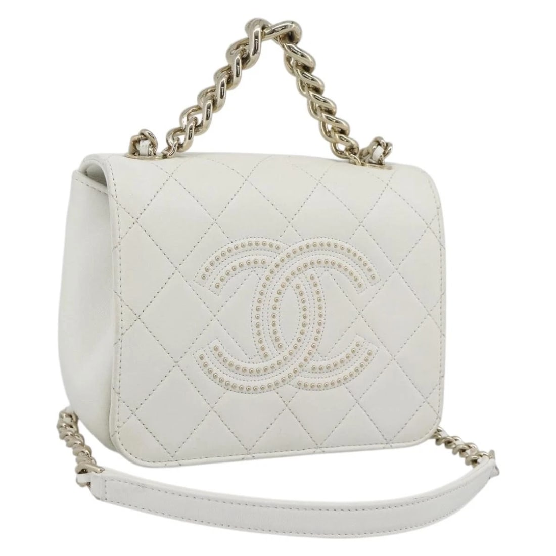 CHANEL MATELASSE CHAIN SHOULDER BAG LAMB SKIN 2WAY WHITE GOLD: CHANEL Matelasse Chain Shoulder Bag Lamb Skin 2way White Gold Brand: CHANEL Type/Style: Shoulder Bag Material: Leather/Lamb Skin Color: White/Gold Size: W7.1 x H5.5 x D2.4inch Accessories: None