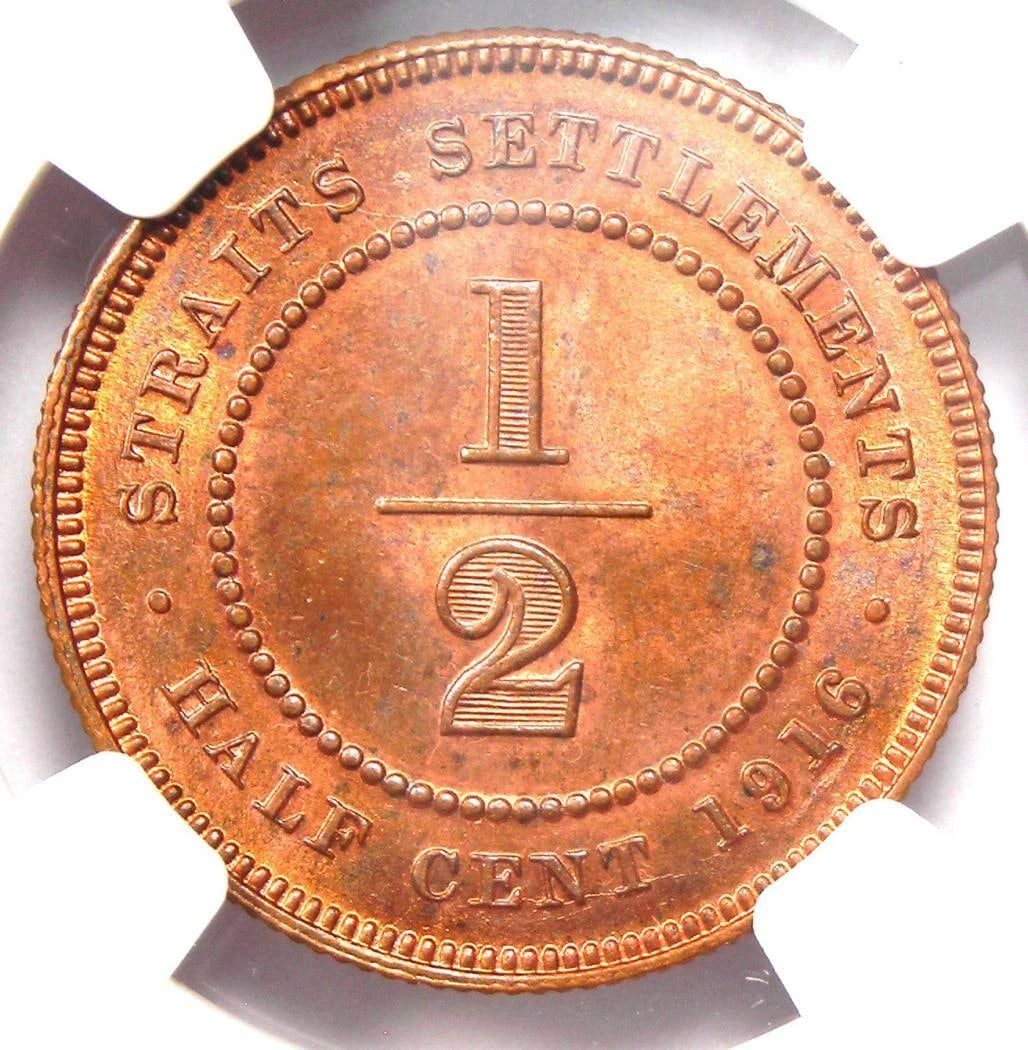 1916 STRAITS SETTLEMENTS GEORGE V HALF CENT - 2