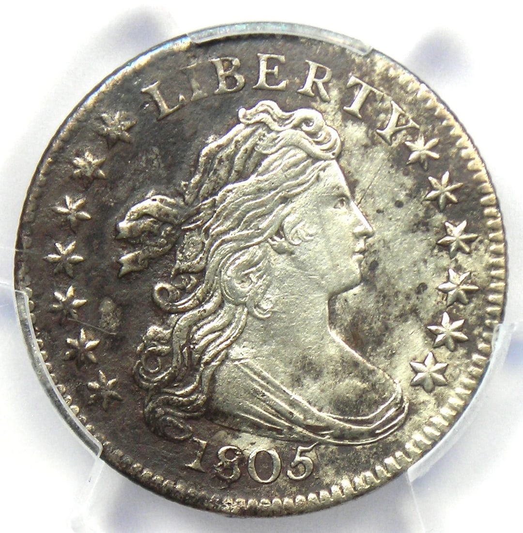 1805 DRAPED BUST DIME 10C COIN: 1805 Draped Bust Dime 10C Coin Year : 1805 Denomination : 10C Country of Origin : United States Accessories: None Accessories Notice: When purchasing pre-owned goods, please refer to the photos of the