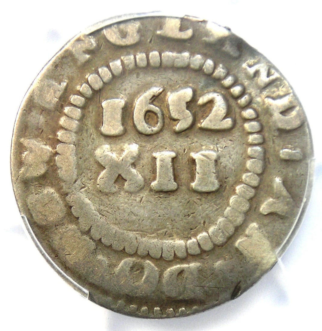 1652 MASSACHUSETTS PINE TREE SILVER SHILLING COIN - 2