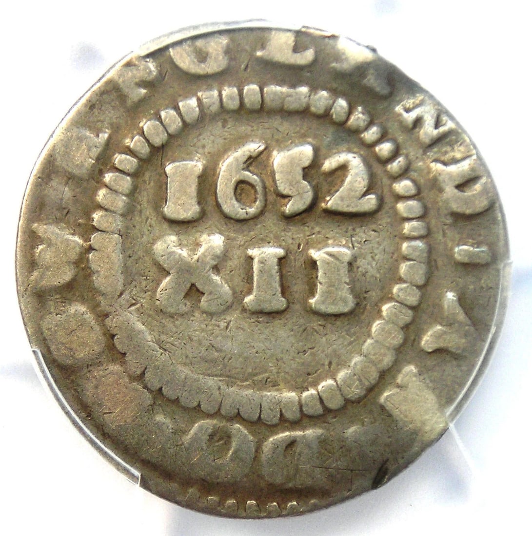 1652 MASSACHUSETTS PINE TREE SILVER SHILLING COIN - 3