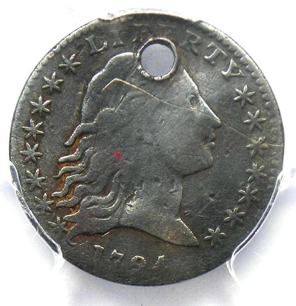 1794 FLOWING HAIR HALF DIME: 1794 Flowing Hair Half Dime Year: 1794 Denomination: Half Dime Country of Origin: United States Accessories: None Accessories Notice: When purchasing pre-owned goods, please refer to the photos of the