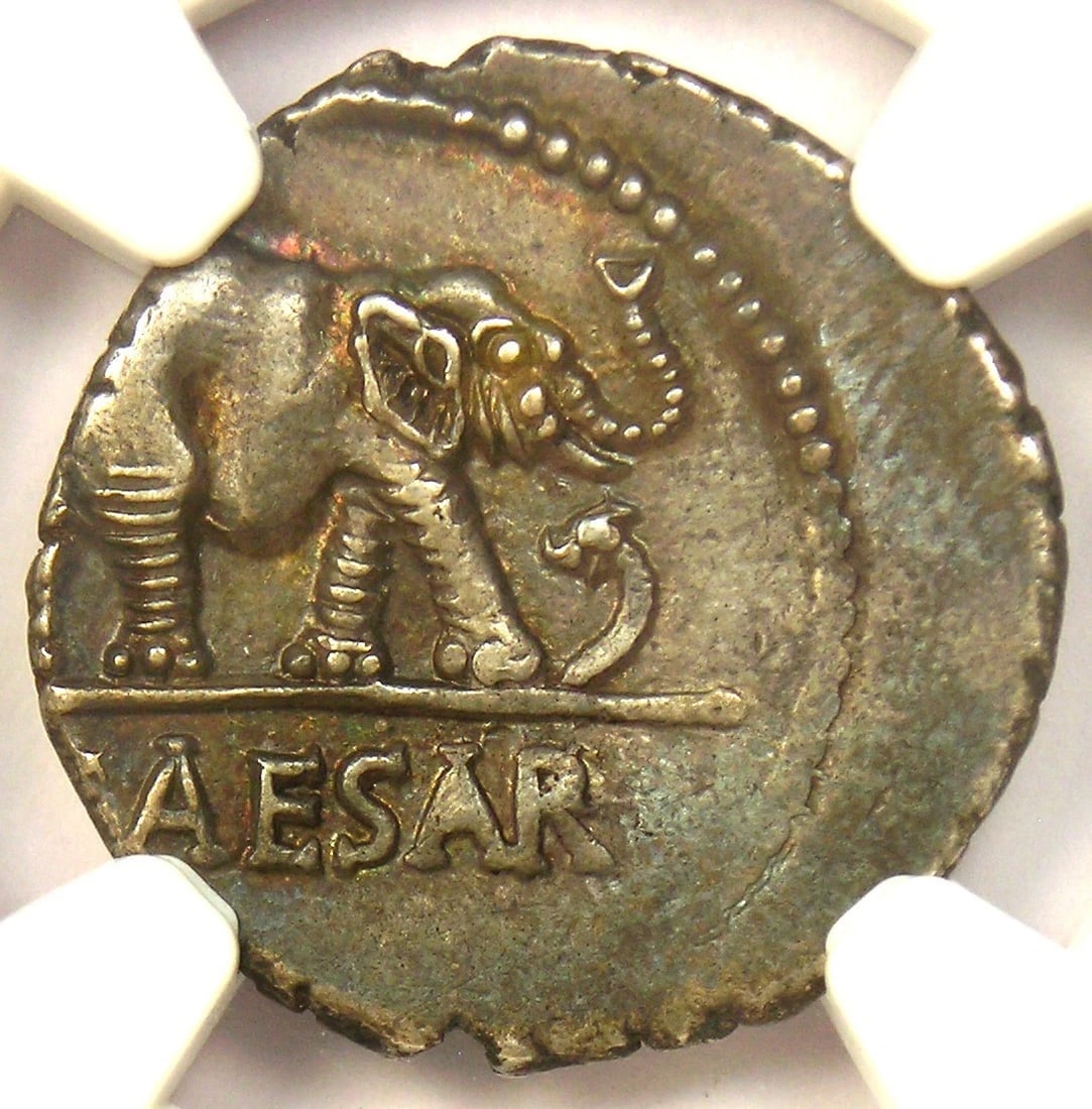 JULIUS CAESAR AR DENARIUS SILVER ELEPHANT ROMAN COIN: Julius Caesar AR Denarius Silver Elephant Roman Coin Year: 49 BC Denomination: Denarius Country of Origin: Italy Accessories: None Accessories Notice: When purchasing pre-owned goods, please refer to 