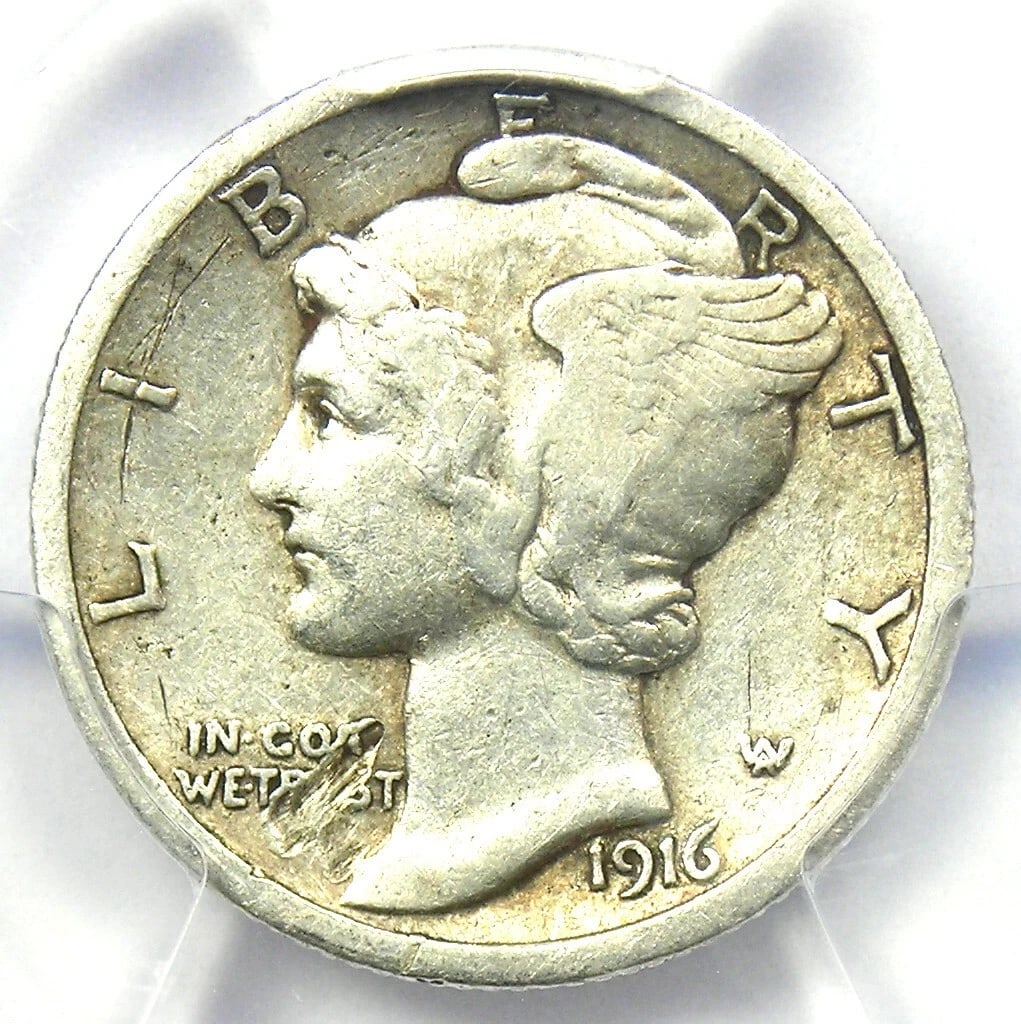 1916-D MERCURY DIME 10C COIN: 1916-D Mercury Dime 10C Coin Year: 1916 Denomination: 10C Country of Origin: United States Accessories: None Accessories Notice: When purchasing pre-owned goods, please refer to the photos of the item