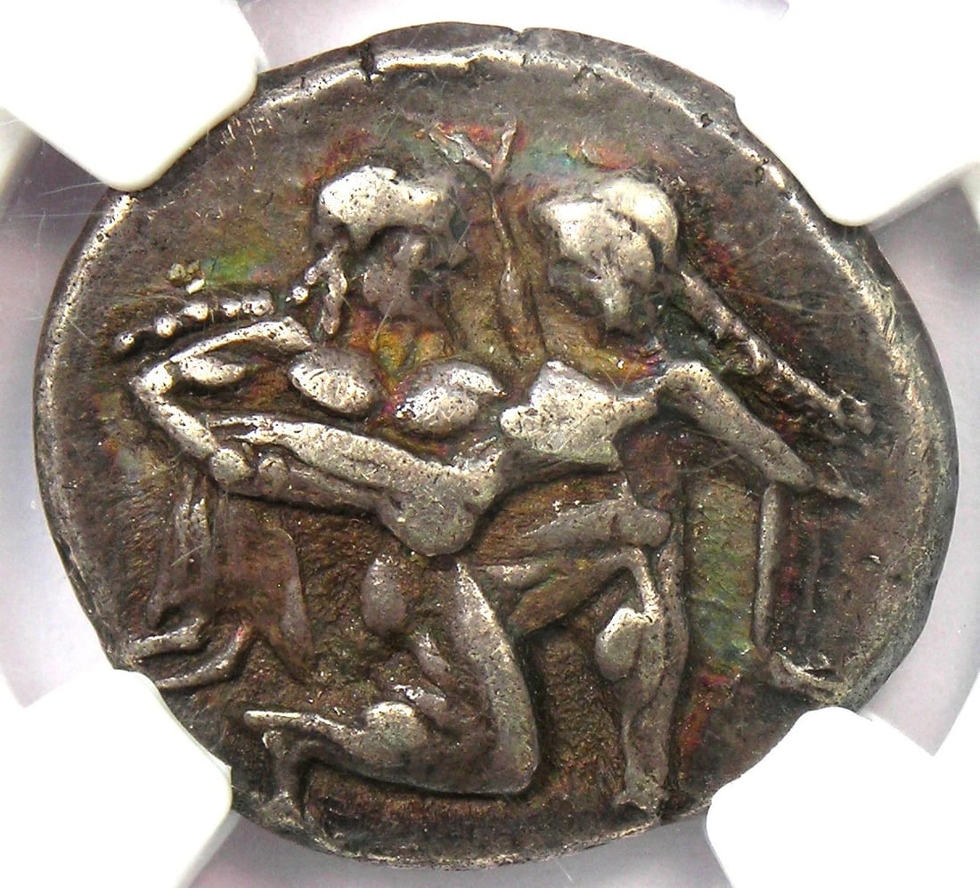 THRACE THASOS SILVER AR STATER COIN: Thrace Thasos Silver AR Stater Coin Year : 450 BC Denomination : Stater Country of Origin : Greece Accessories: None Accessories Notice: When purchasing pre-owned goods, please refer to the photos of 