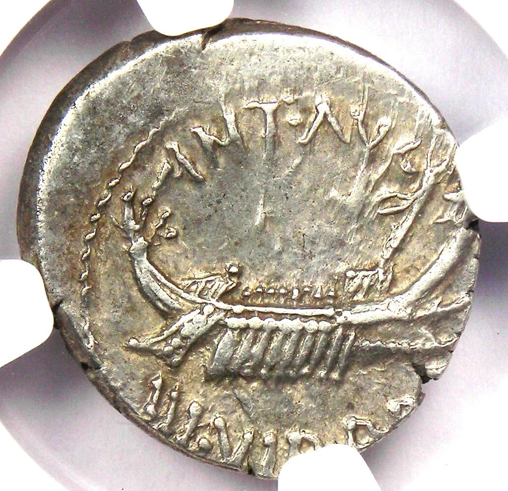 MARC ANTONY AR DENARIUS SILVER GALLEY COIN: Marc Antony AR Denarius Silver Galley Coin Year: 32 BC Denomination: Denarius Country of Origin: Italy Accessories: None Accessories Notice: When purchasing pre-owned goods, please refer to the photos