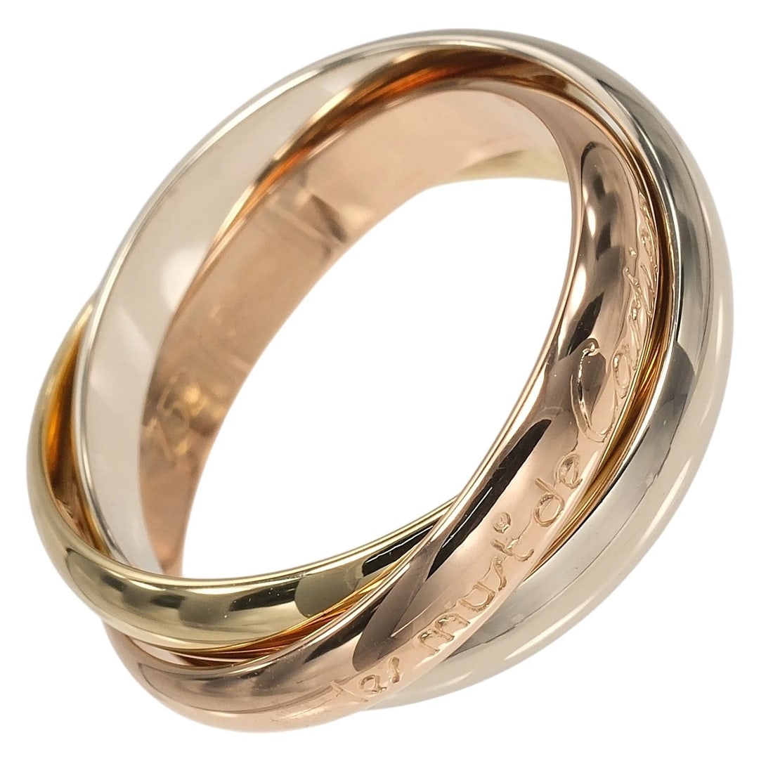 CARTIER TRINITY RING BAND K18 GOLD (YGXPGXWG): CARTIER Trinity Ring band K18 Gold (YGxPGxWG) Brand: CARTIER Type/Style: Ring Material: K18 Gold (YGxPGxWG), Color: YGxPGxWG Size: 7.0(US Size) Accessories: None Accessories Notice: When purchasing