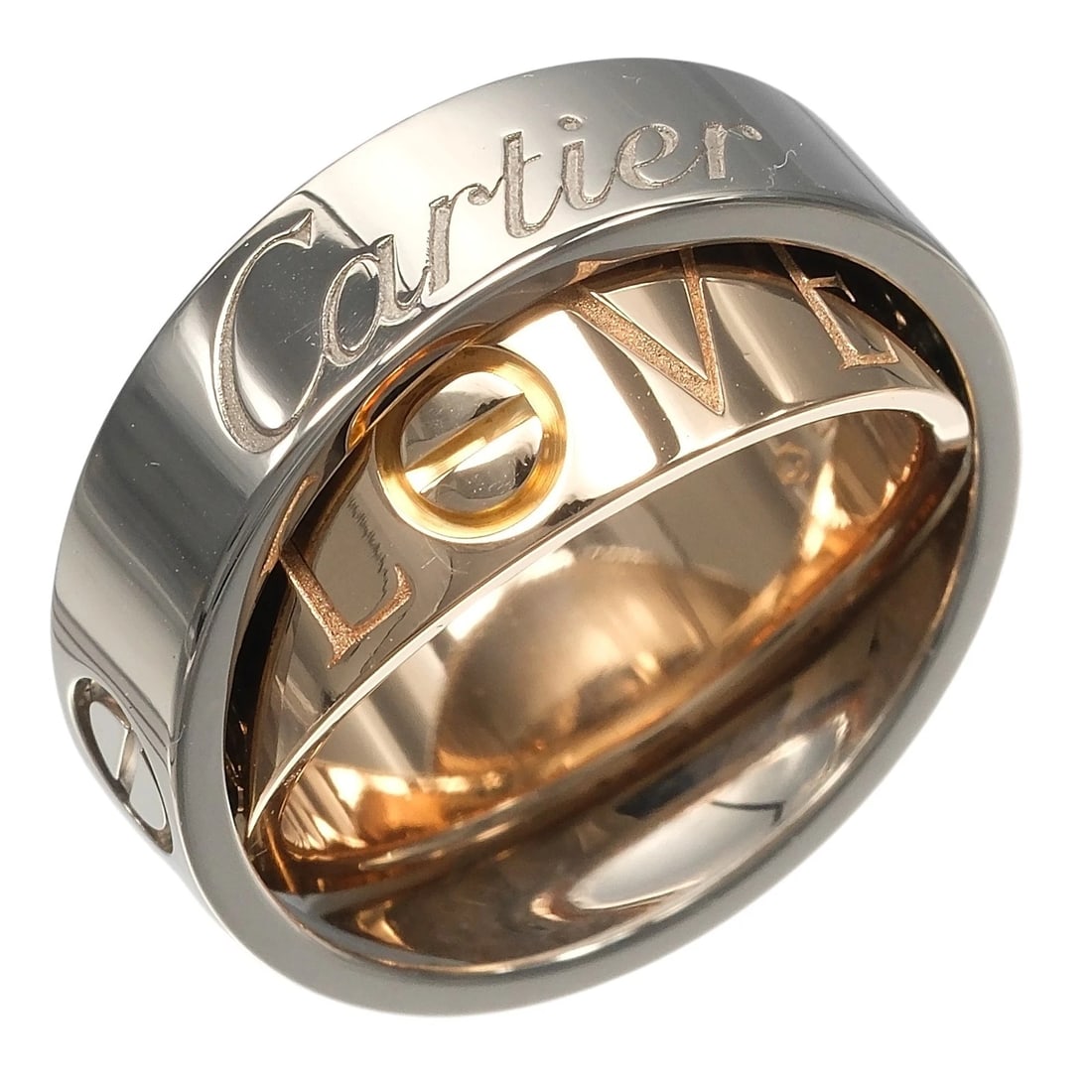 CARTIER SECRET LOVE RING: CARTIER Secret Love Ring Brand: CARTIER Type/Style: Ring Material: K18 white gold/K18 Pink Gold, Color: Silver Size: 4.5(US Size) Accessories: None Accessories Notice: When purchasing pre-owned